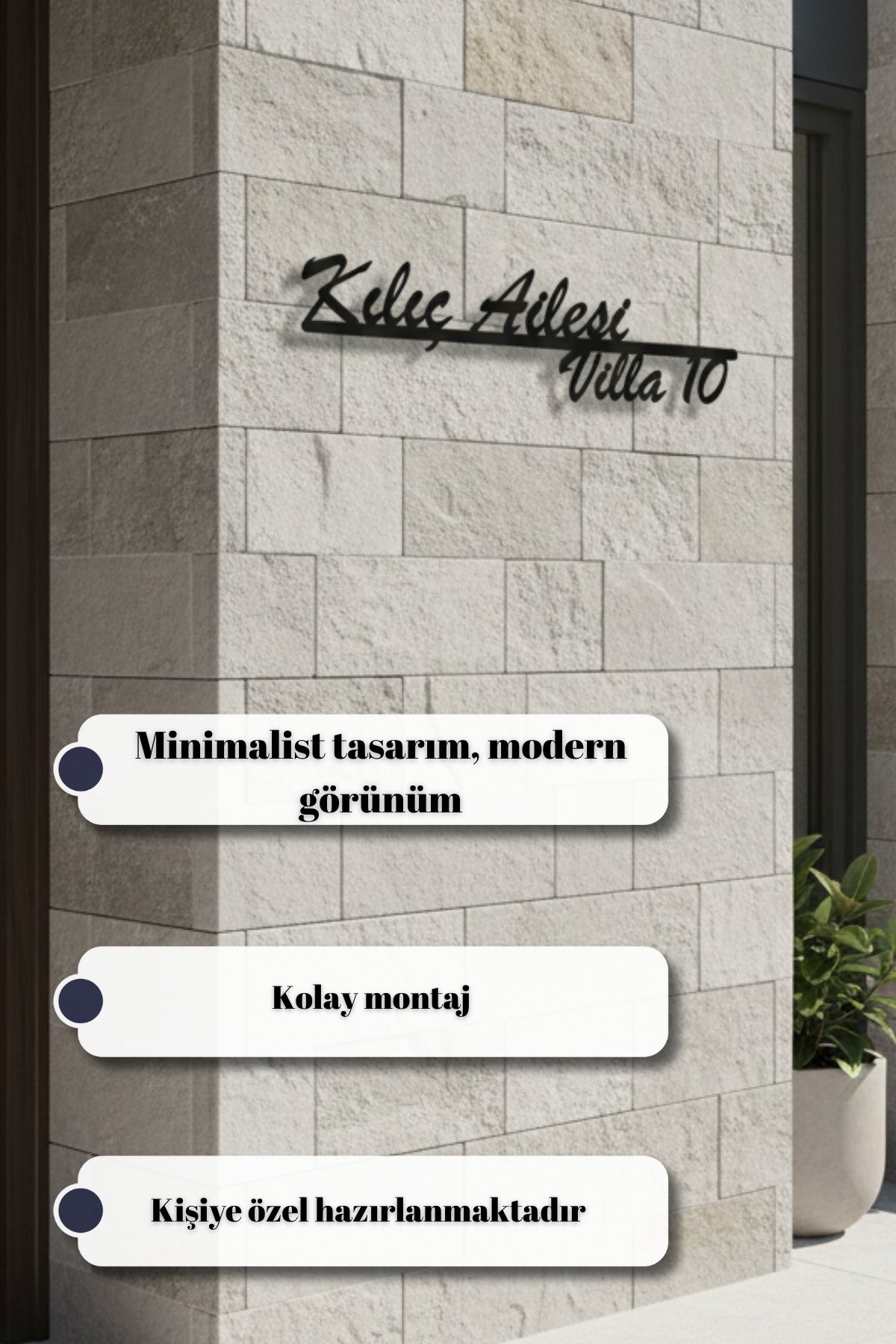 Kişiye Özel Modern Metal Villa İsimliği Ev ve Kapı Numarası Tabelası