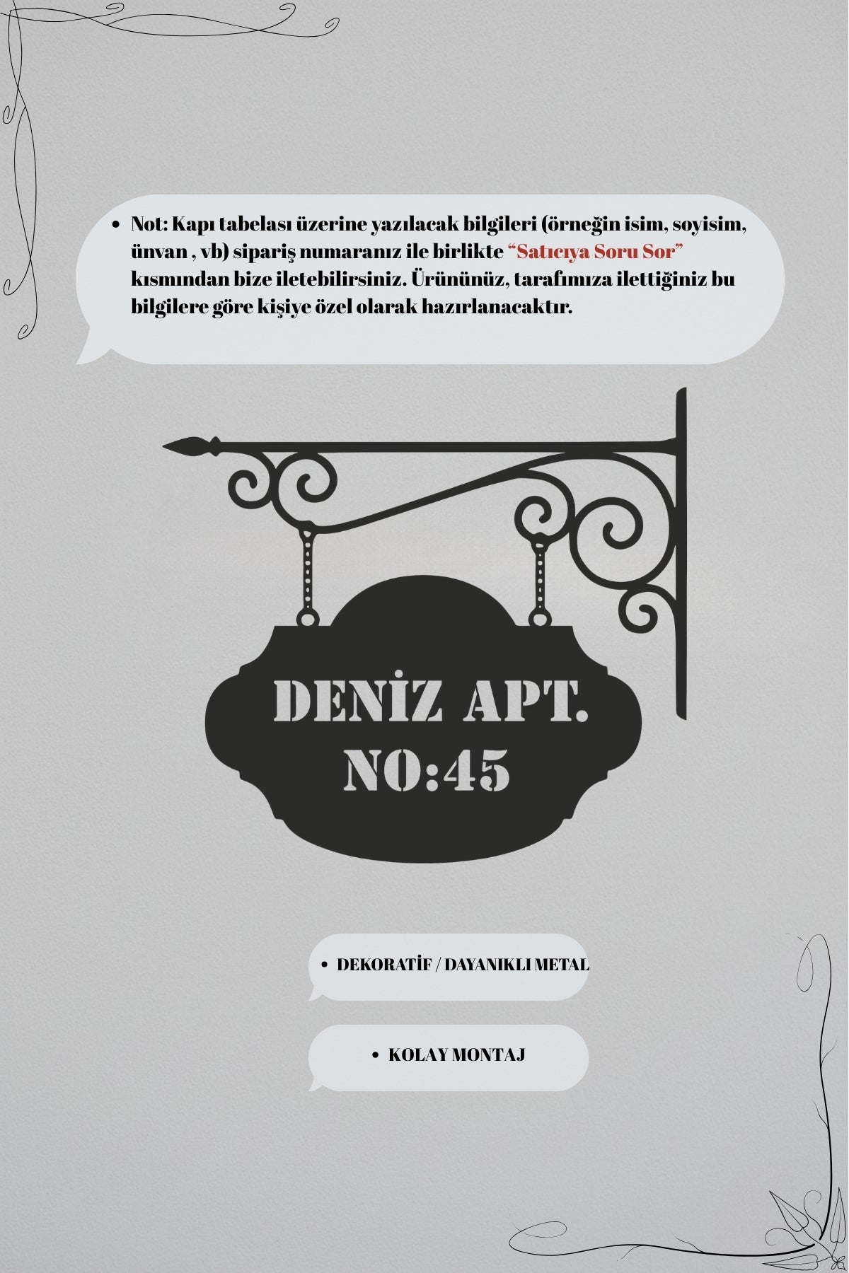 Özel Tasarım Metal Dış Cephe İsimlik – Kişiye Özel Bina Numarası Tabelası