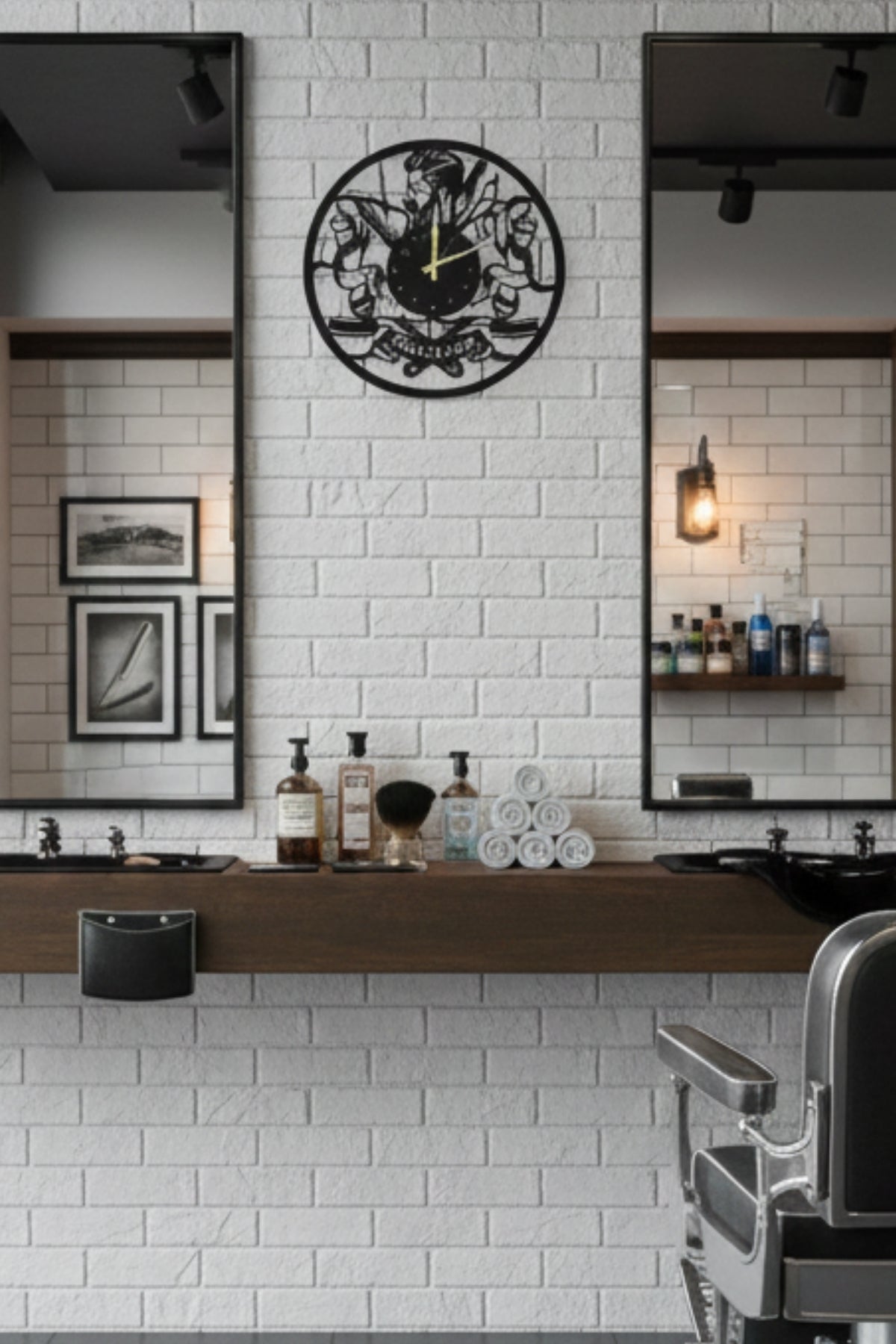 Berber Salonuna Özel Dekoratif Metal Duvar Saati – Barber Shop Tasarım