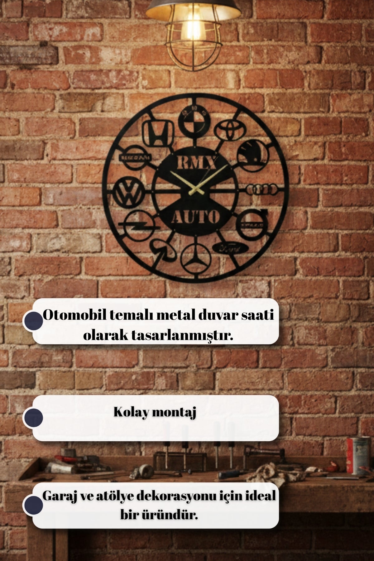 Kişiye Özel Lazer Kesim Metal Saat - Galeri ve Servis Duvar Süslemesi