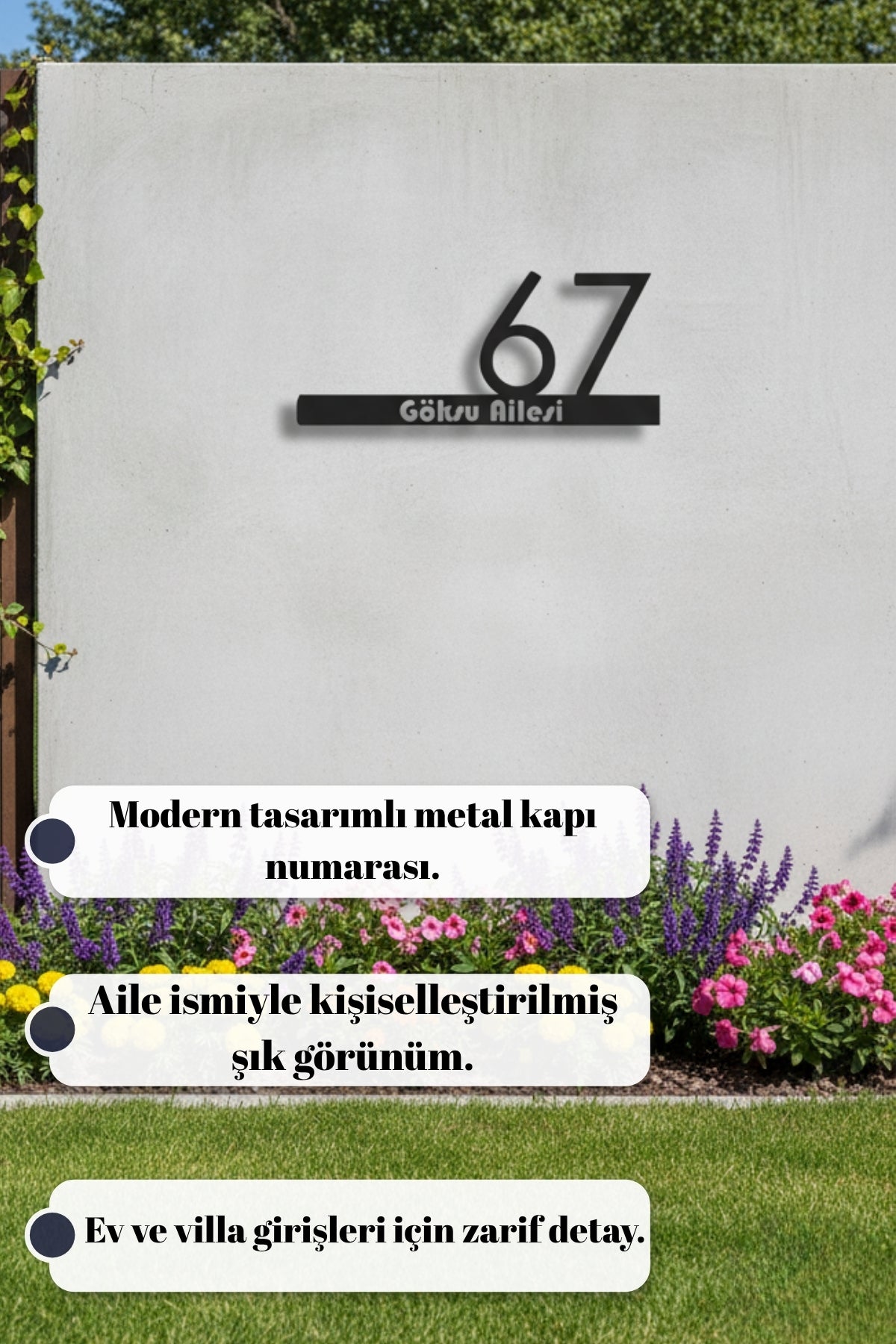 Metal Tasarım Kişiye Özel Kapı Numarası ve Aile İsmi Tabelası