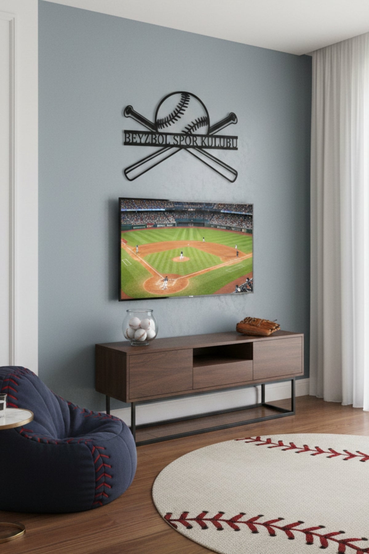 Beyzbol Temalı Kişiye Özel Metal Duvar Dekoru ve İsimlik