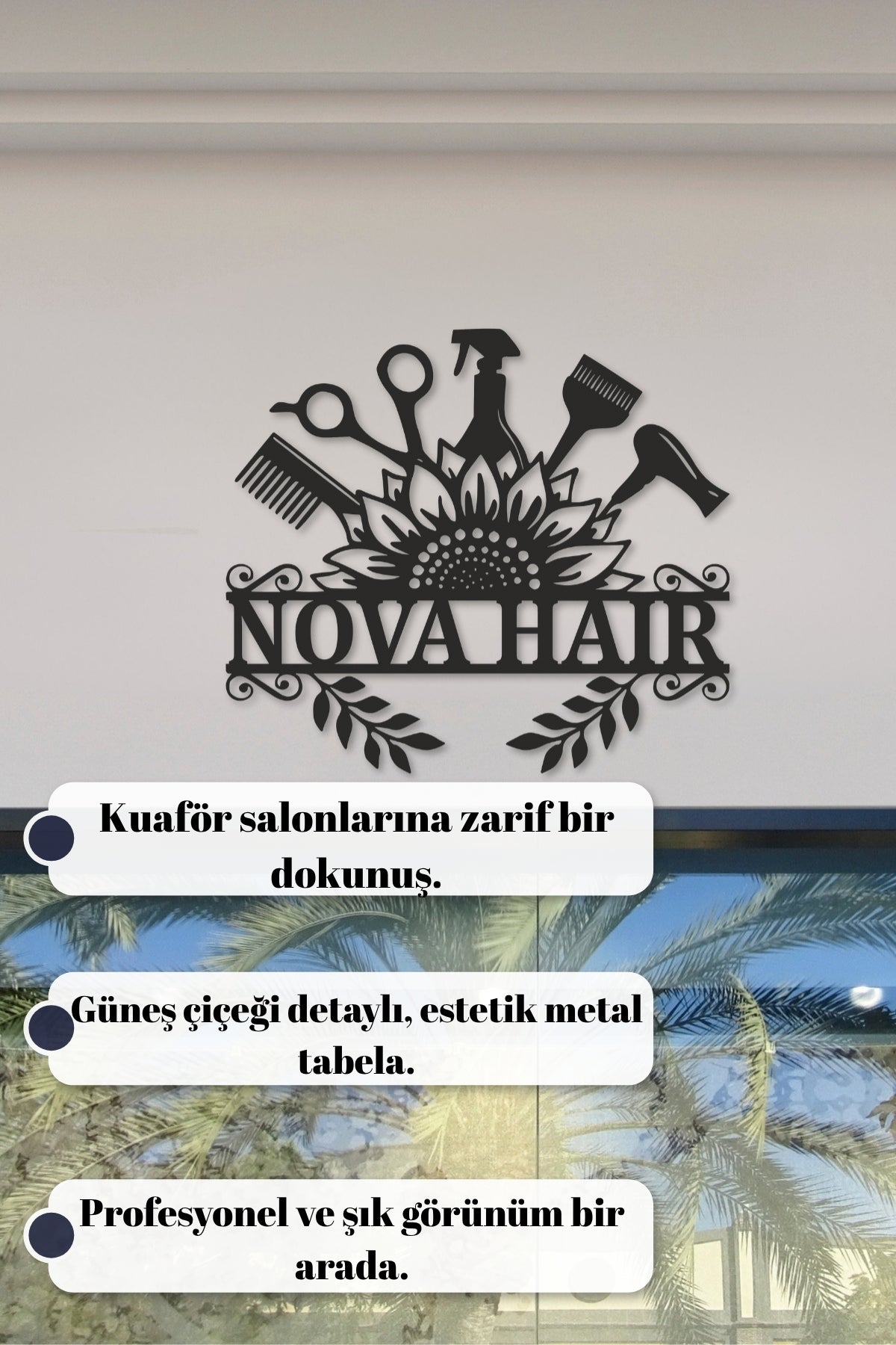 Metal Saç Tasarım Panosu – Kişiye Özel Kuaför Tabelası