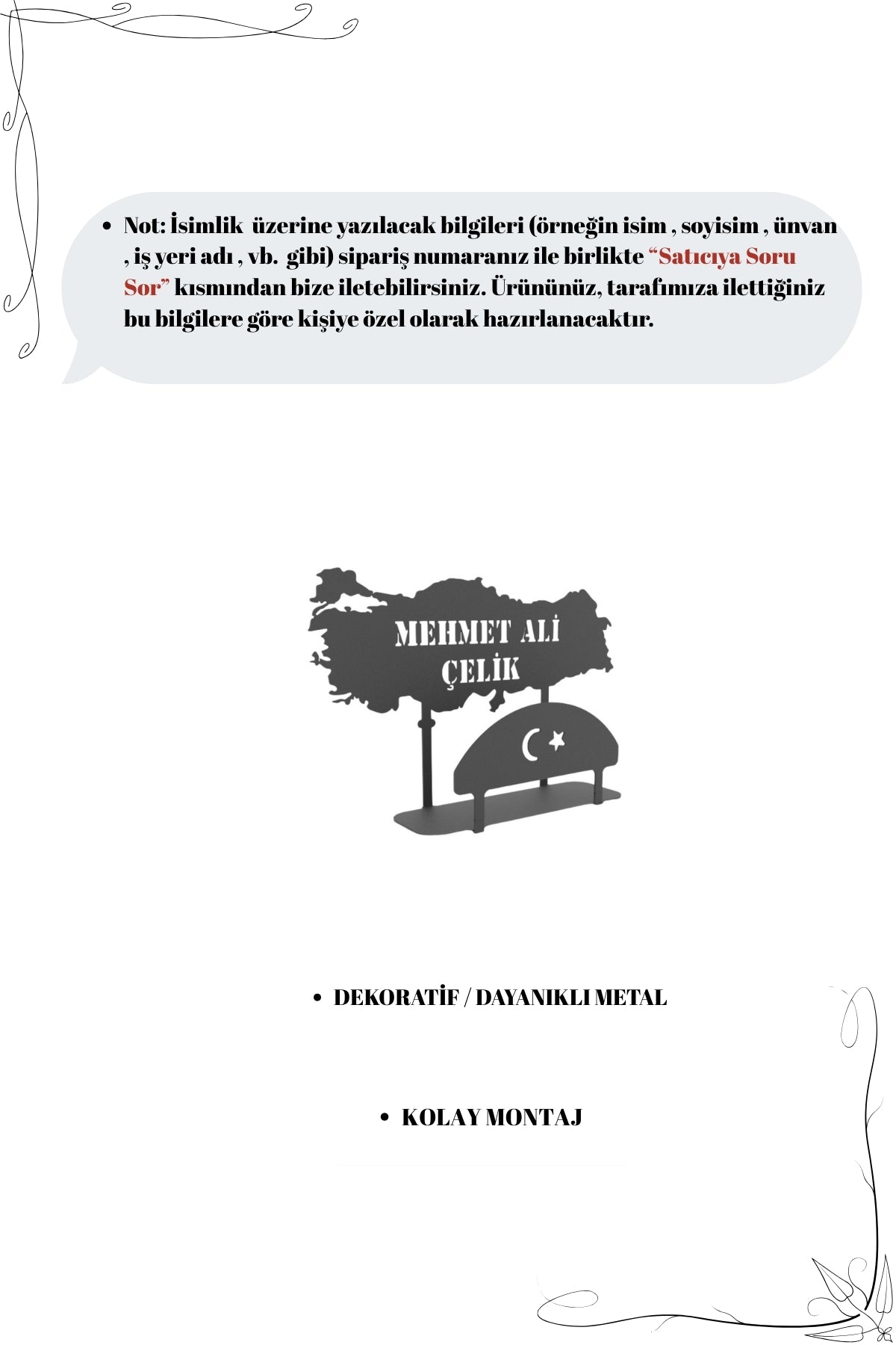 Kişiye Özel Ofis Dekoru Türkiye Haritası ve Bayrak Temalı Masa İsimliği