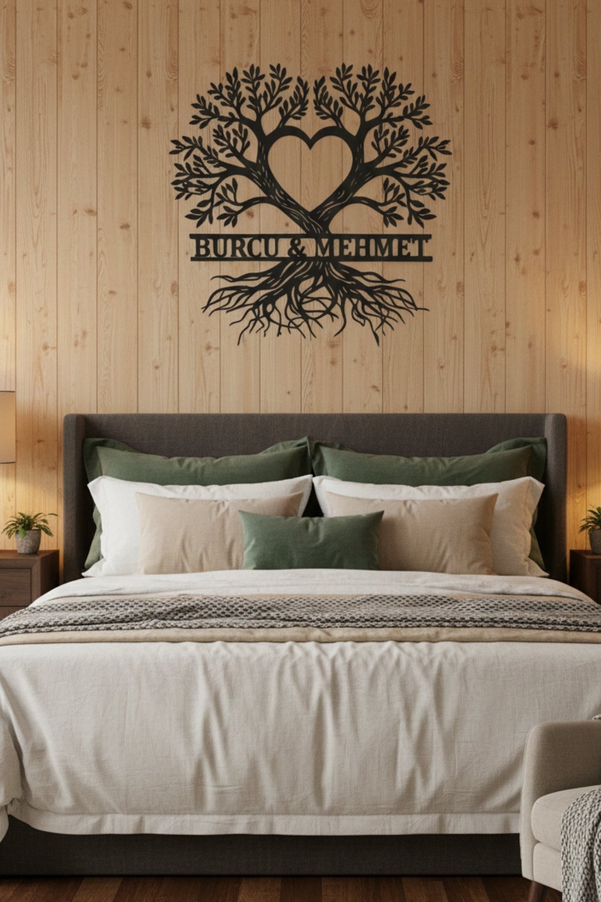 Kalpli Hayat Ağacı Kişiye Özel Metal Duvar Dekoru