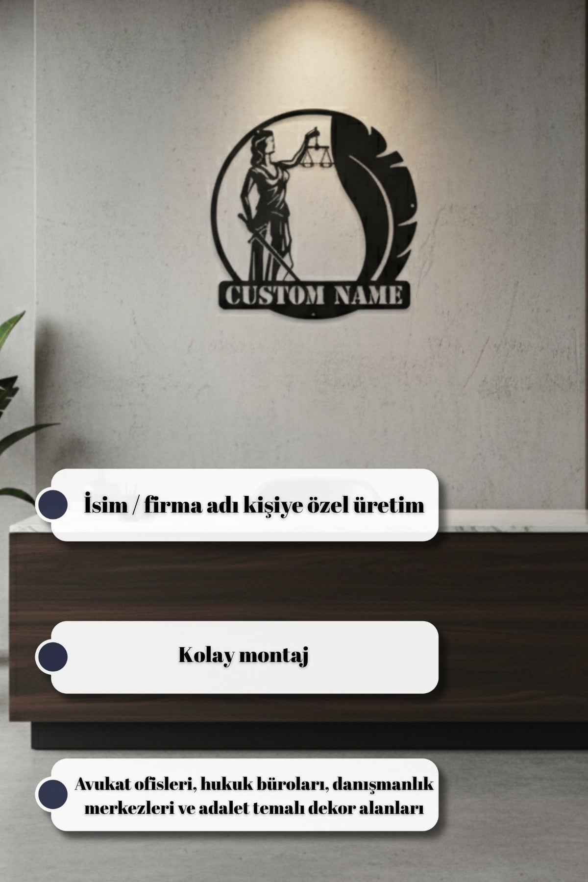 Kişiye Özel İsimli Adalet Tanrıçası Themis Metal Duvar Tablosu