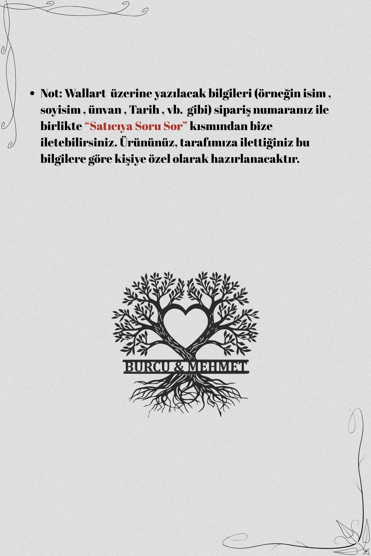 Kalpli Hayat Ağacı Kişiye Özel Metal Duvar Dekoru