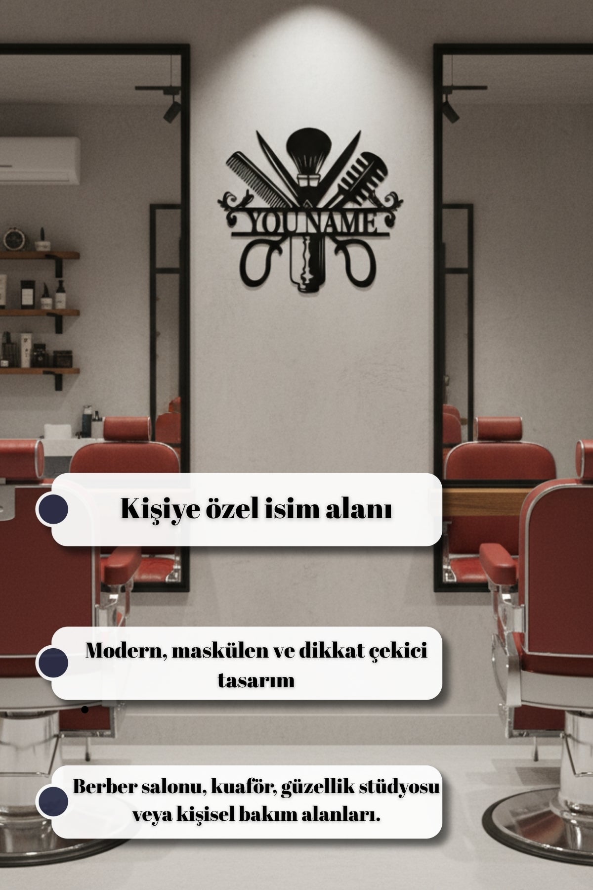 Kişiye Özel İsimli Berber ve Kuaför Metal Tabela
