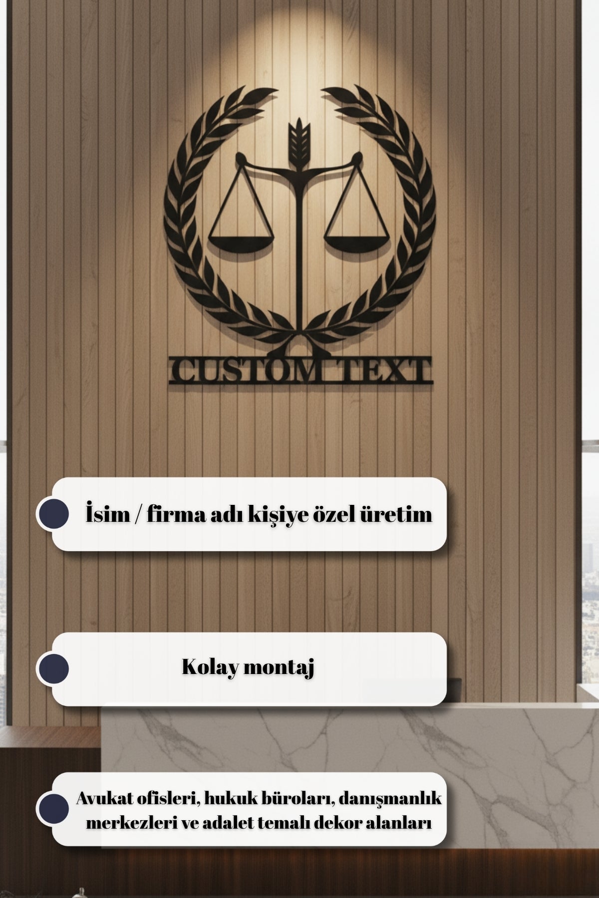 Kişiye Özel İsimli Adalet Terazisi Metal Duvar Tablosu