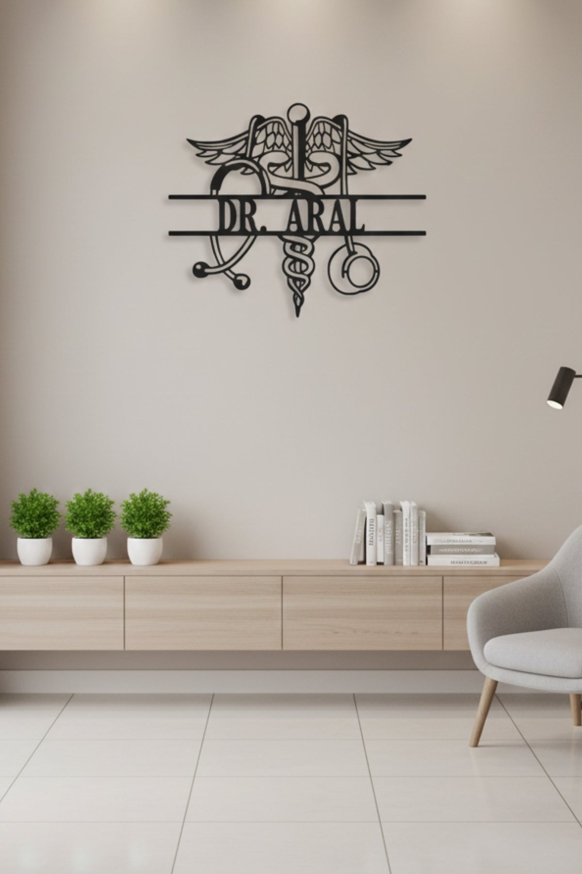 Kişiye Özel Tıp Sembolü Kadüse Ve Stetoskop Tasarımlı Duvar Tablosu