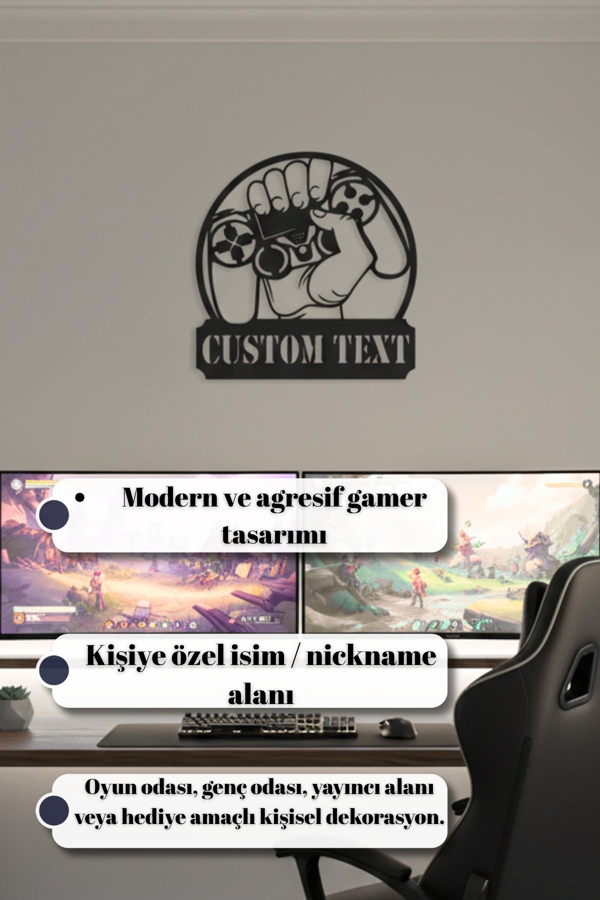 İsme Özel Joystick Temalı Metal Dekorasyon – Oyuncu Odası Aksesuarı