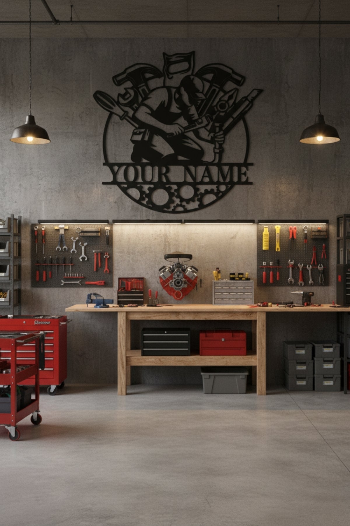 Atölye ve Garaj İçin İsim Yazılı Metal Dekorasyon