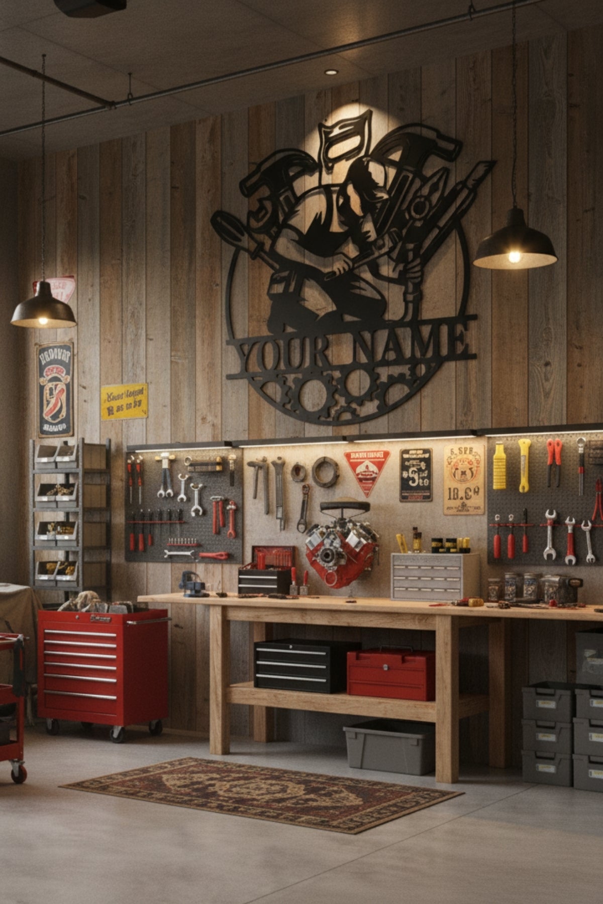 Atölye ve Garaj İçin İsim Yazılı Metal Dekorasyon