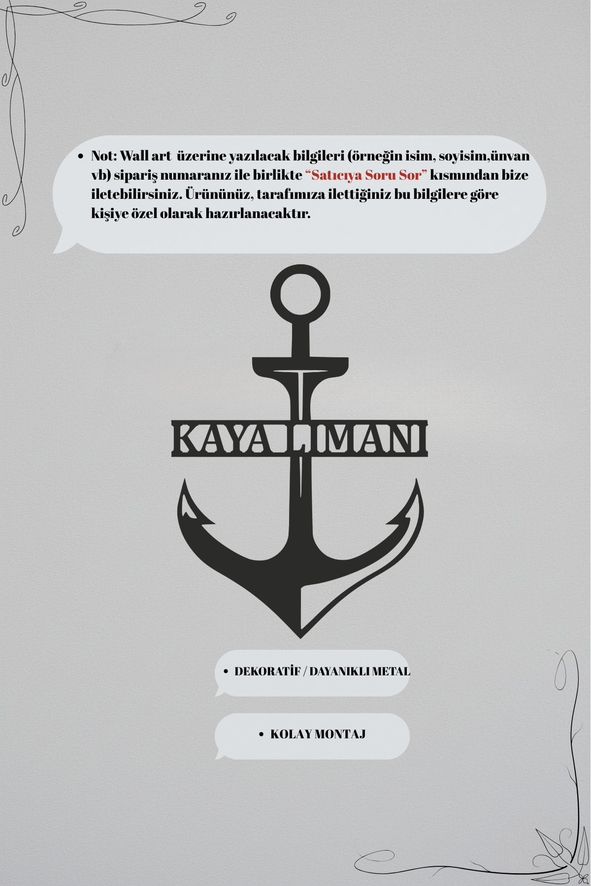 Kişiye Özel Çapa Tasarım Metal Duvar Dekoru