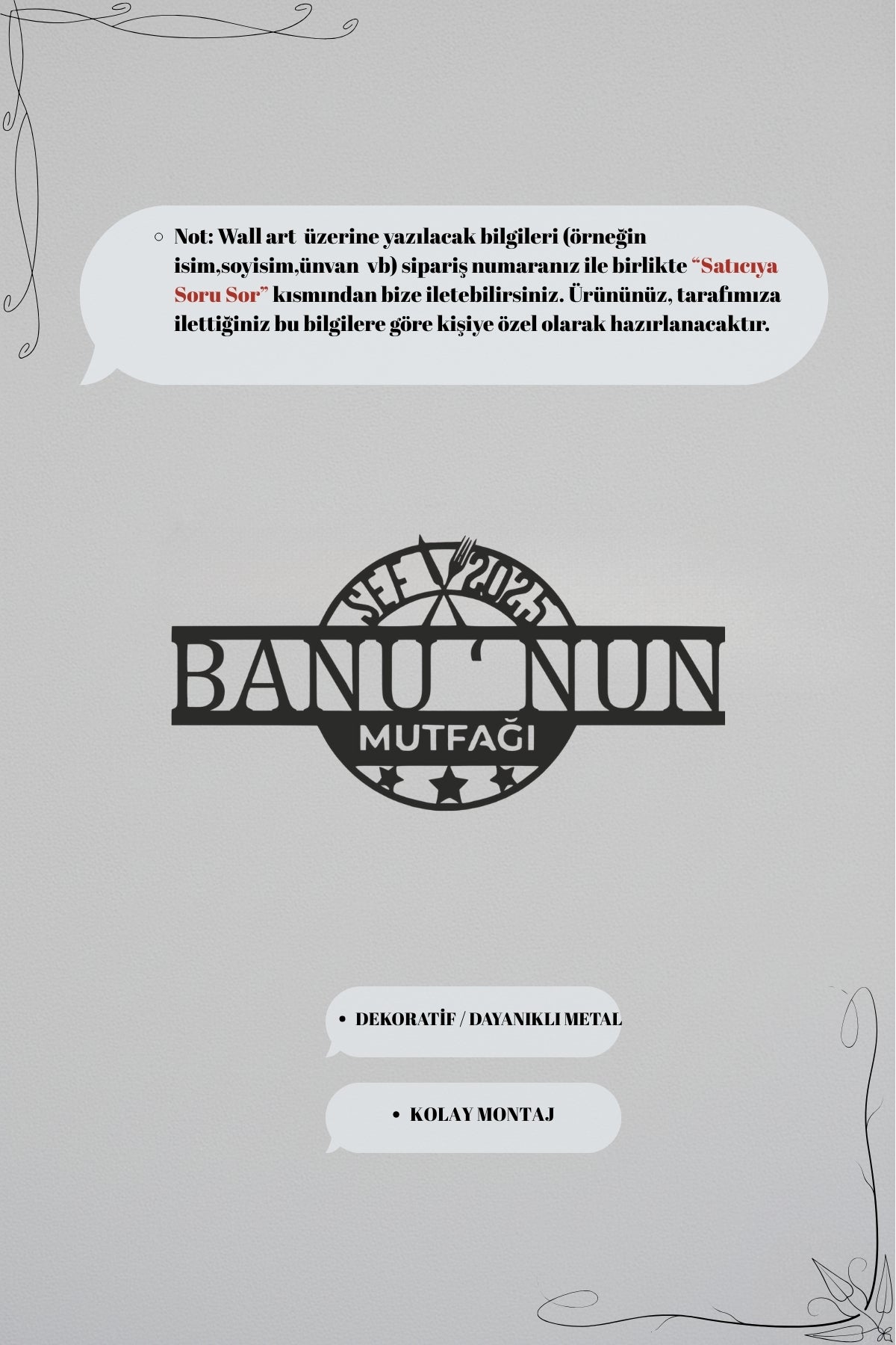 Kişiye Özel Mutfak Şefi Metal Adres Tabelası ve Duvar Dekoru