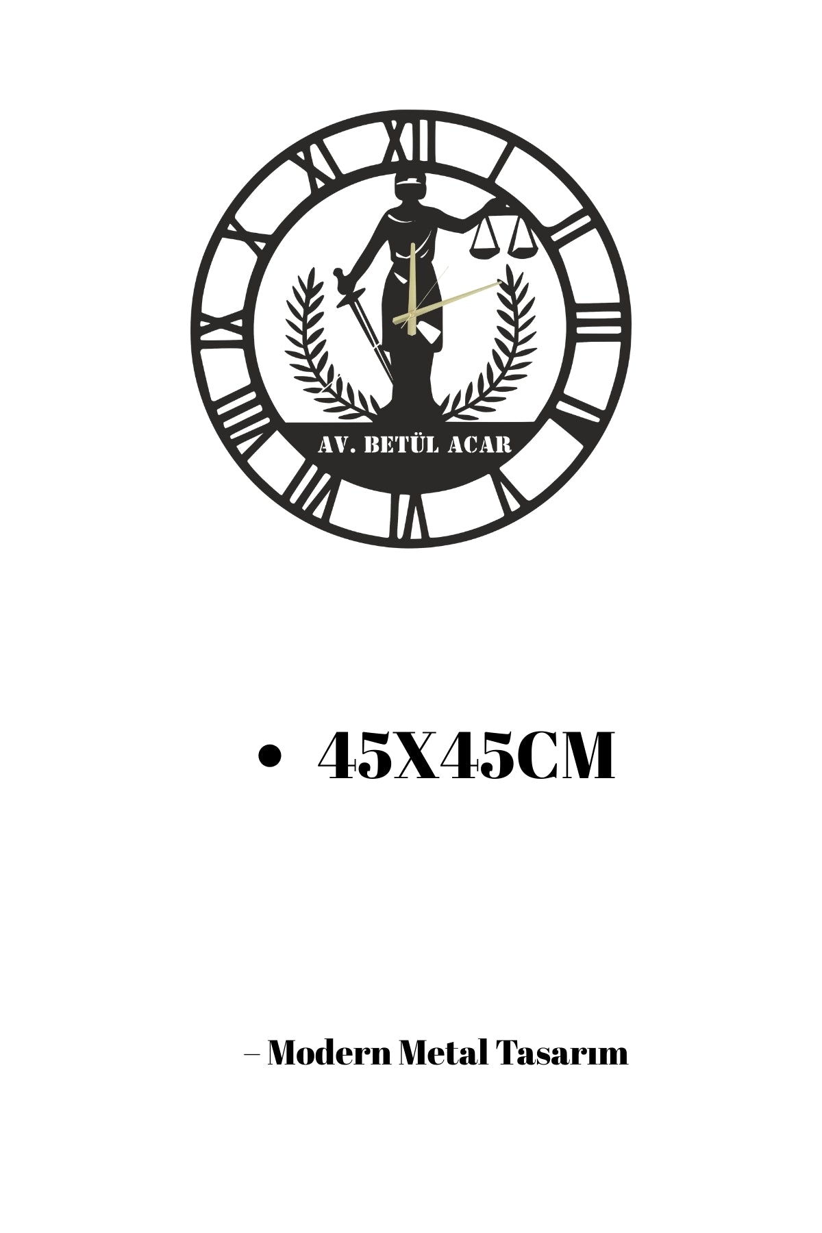 Avukatlara Özel İsimli Metal Duvar Saati – Kişiye Özel Hukukçu Dekoru