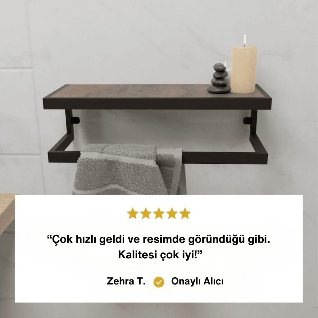 "Çok hızlı geldi ve resimde göründüğü gibi, Klalitesi çok iyi! 5 yıldızlı müşeteri yorumu belirten havlu görseli.
