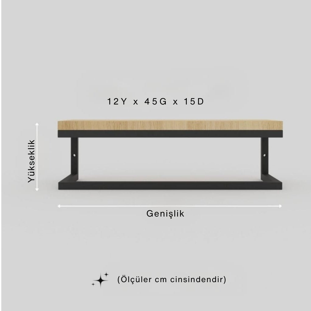 Ayaklı havluluk ölçü tablosu - yükseklik, genişlik ve derinlik cm cinsinden belirtilmiş. 12 Y, 45G, 15D