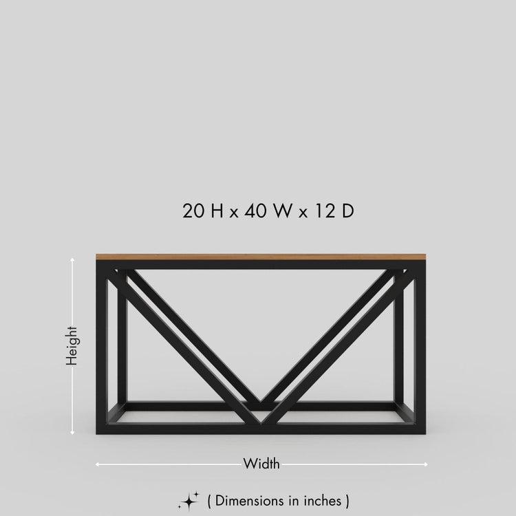 A black metal wood rack with precise dimensions of 20 inches in height, 40 inches in width, and 12 inches in depth, showcasing a clean and minimalist design