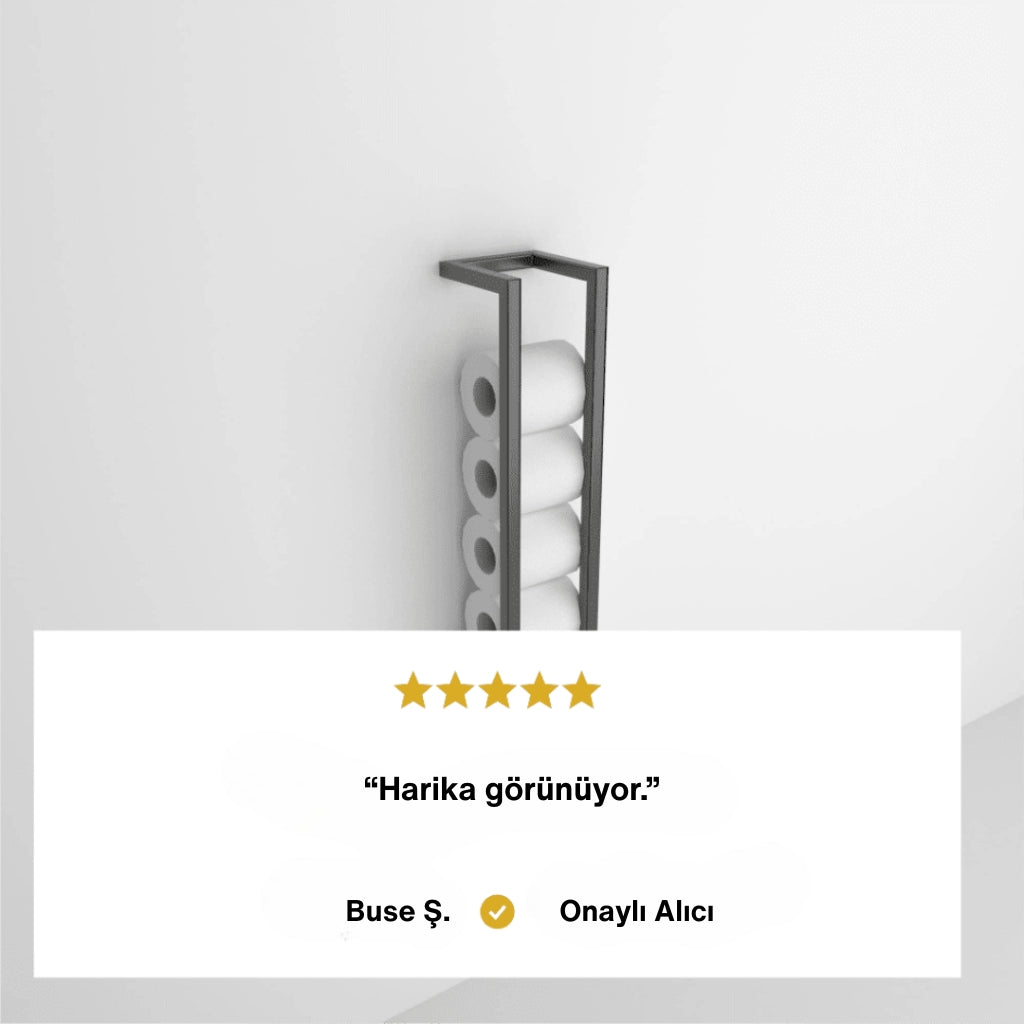 "Duvara monte siyah metal tuvalet kağıdı rafı ile ilgili müşteri yorumu: “Harika görünüyor.”