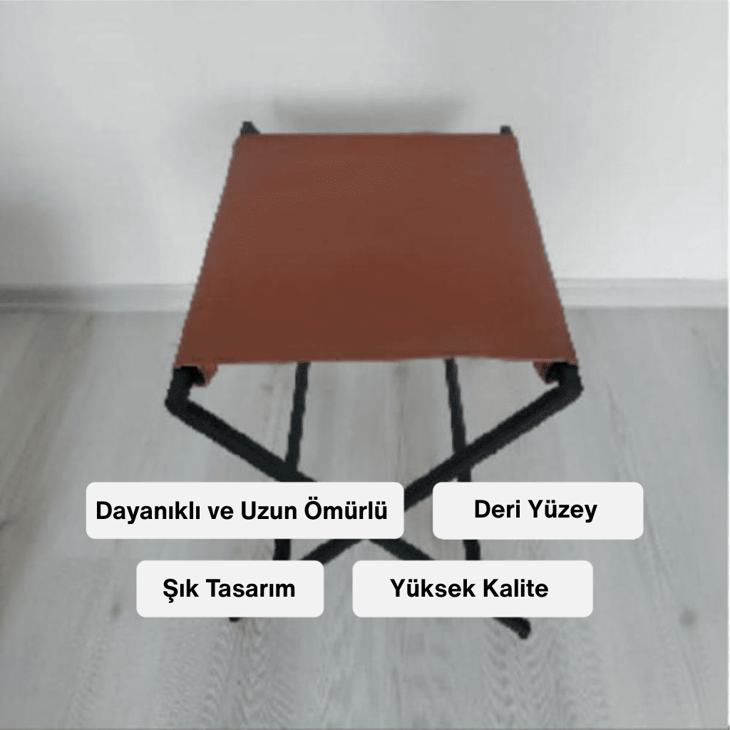 Dayanıklı ve uzun ömürlü, şık tasarıma sahip, yüksek kaliteli, kahverengi deri yüzeyli katlanabilir valizlik veya yan sehpa.