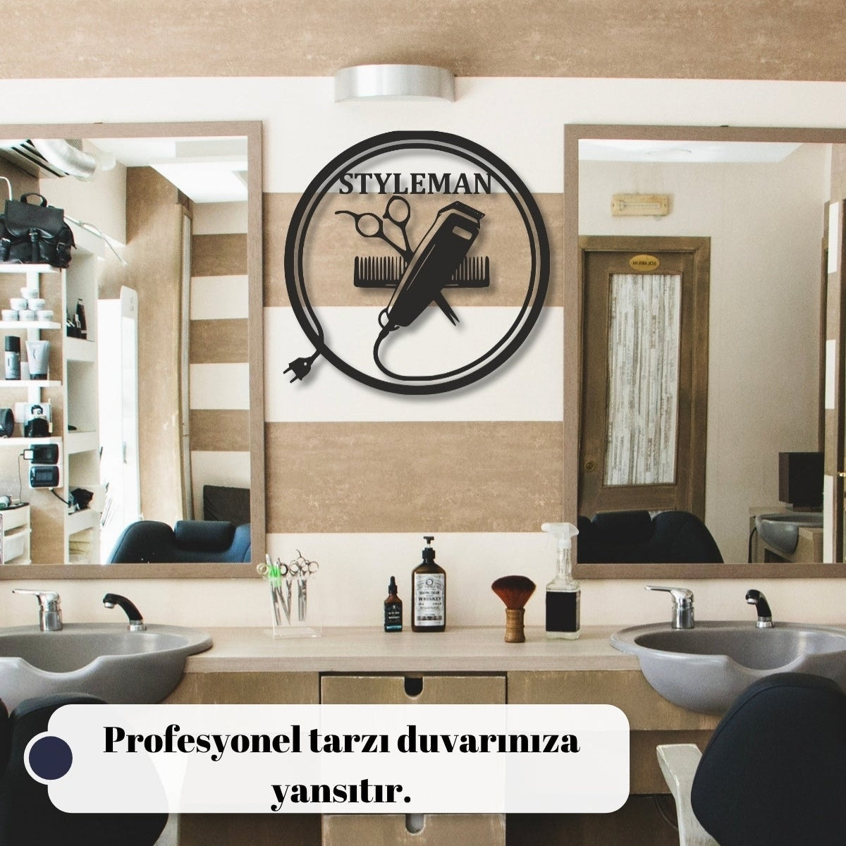 1.5 mm kalınlığında dayanıklı çelikten üretilen, salon ortamındaki neme dayanıklı mat siyah elektrostatik boyalı lazer kesim metal dekoratif pano