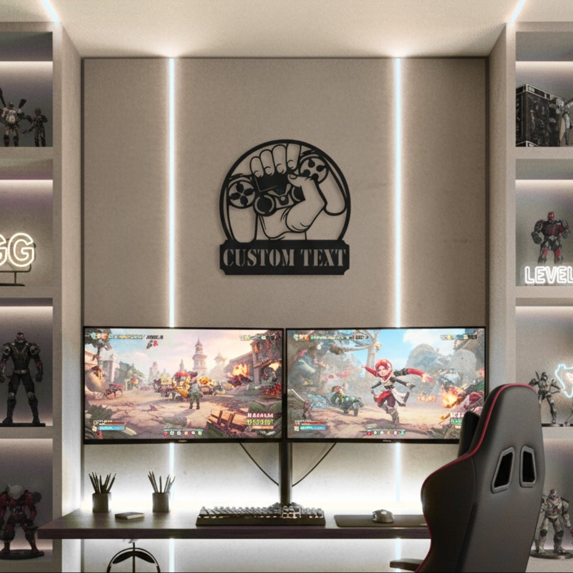 Dayanıklı metal malzemeden üretilmiş isme özel oyuncu odası levhası.