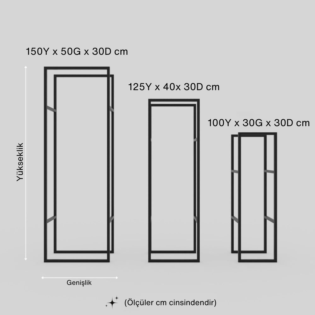 Şık görünüme sahip, modern tasarımlı ve 3 boyutlu dizayna sahip, çelikten üretilmiş siyah metal şömine odunluğu.