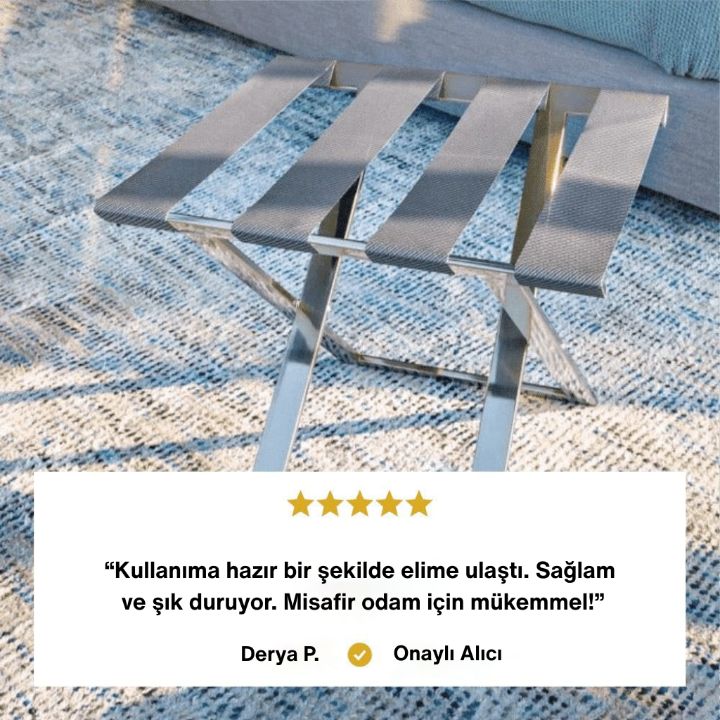 5 yıldızlı müşteri geri bildirimi: "Kullanıma hazır bir şekilde elime ulaştı. Sağlam ve şık duruyor. Misafir odam için mükemmel!" sözleriyle ürünün kalitesini ve estetiğini öven onaylı kullanıcı yorumu.
E-Tablolar'a aktar