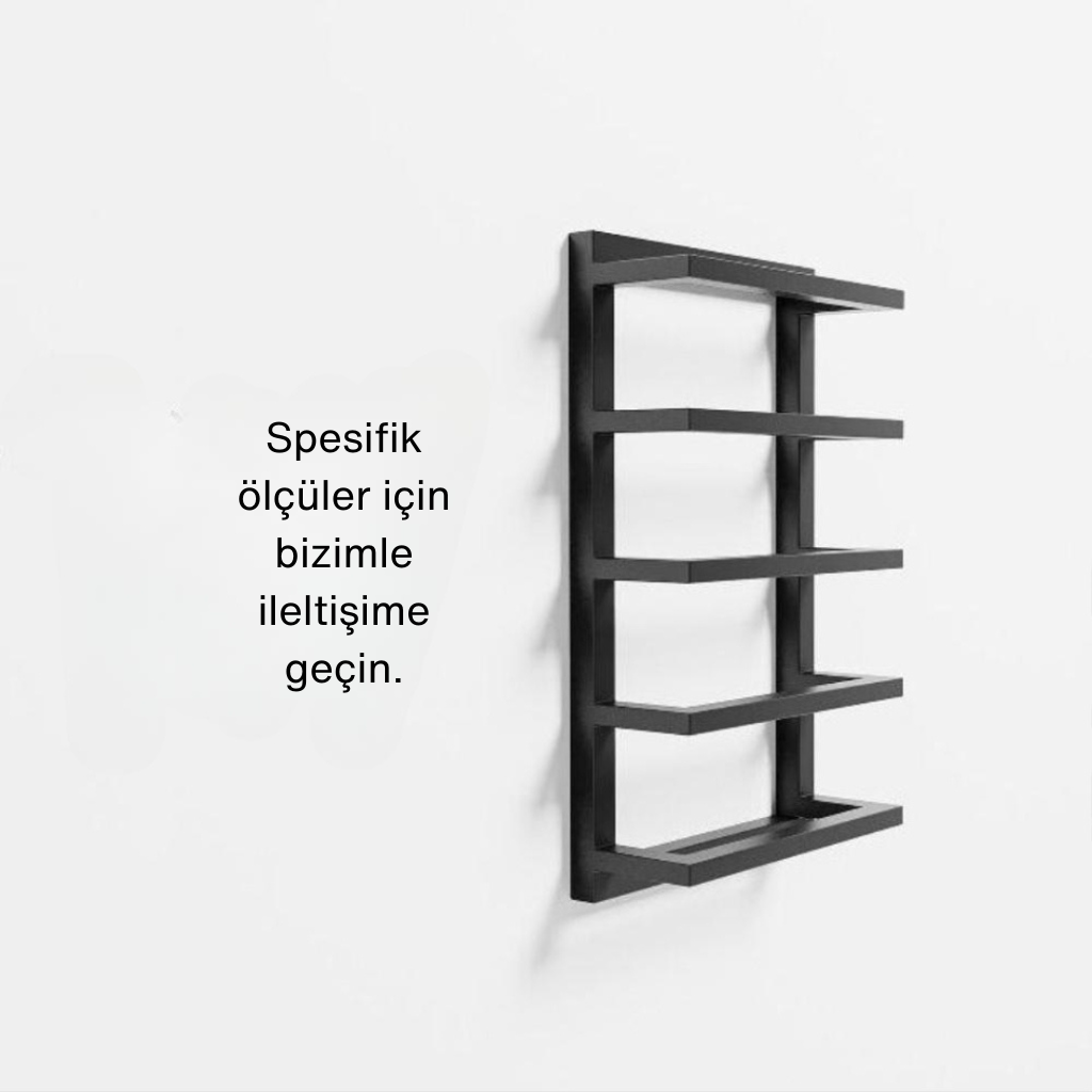 Spesifik ölçüler için iletişim çağrısı içeren minimalist siyah metal havluluk yan görünüm