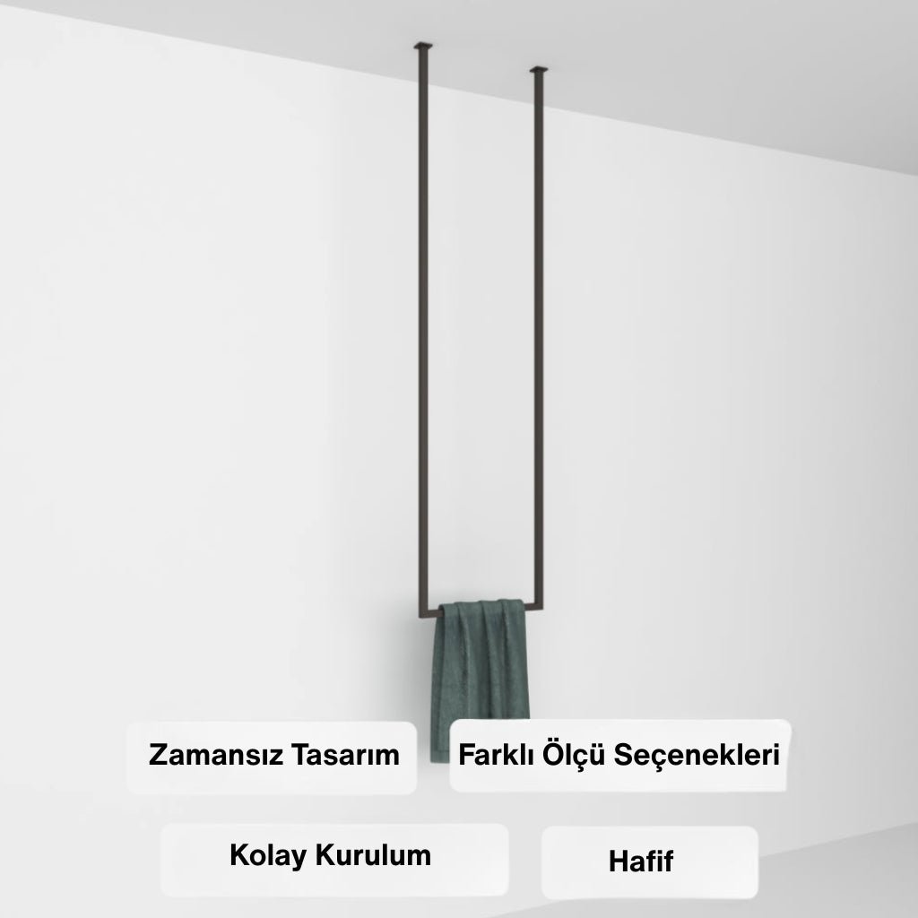 Tavana monte dikdörtgen metal havlu askılığı, minimal tasarım ve farklı ölçü seçenekleriyle modern banyo dekorasyonu için ideal