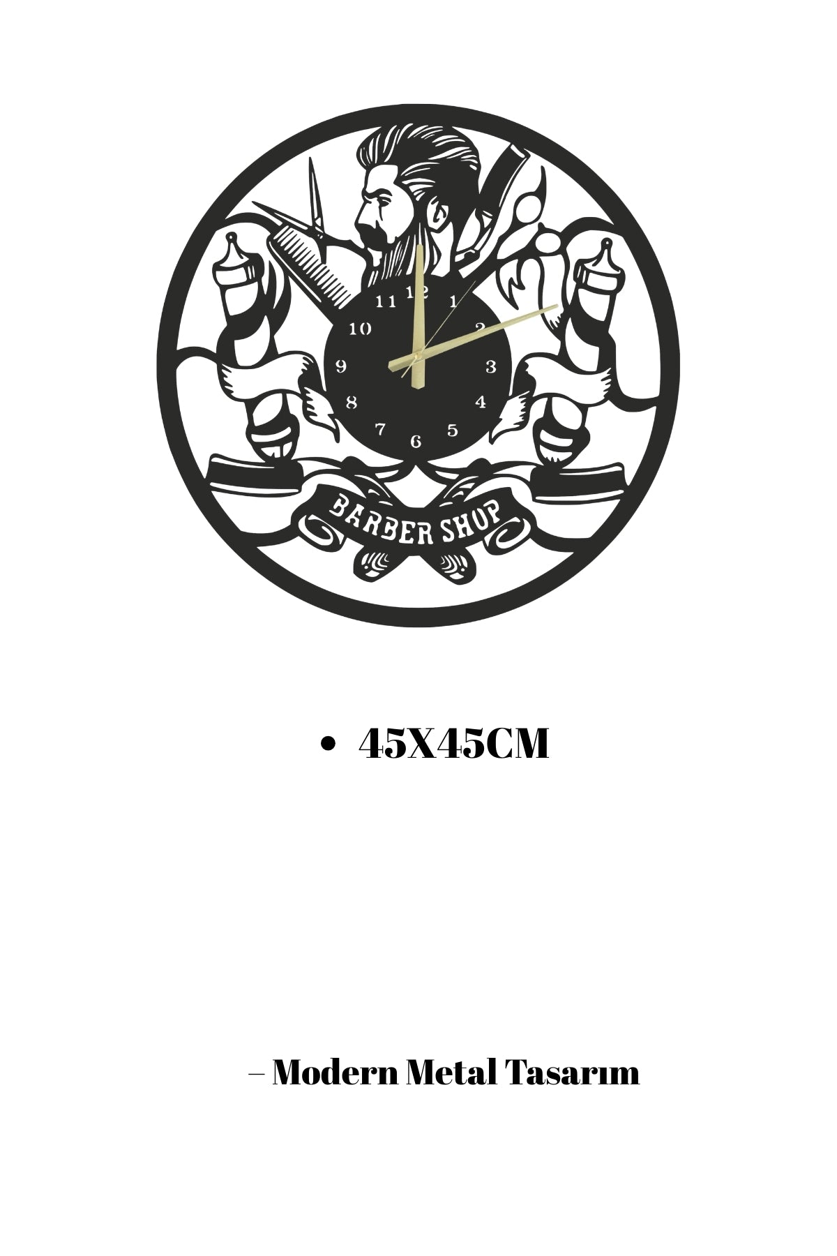 Berber Salonuna Özel Dekoratif Metal Duvar Saati – Barber Shop Tasarım