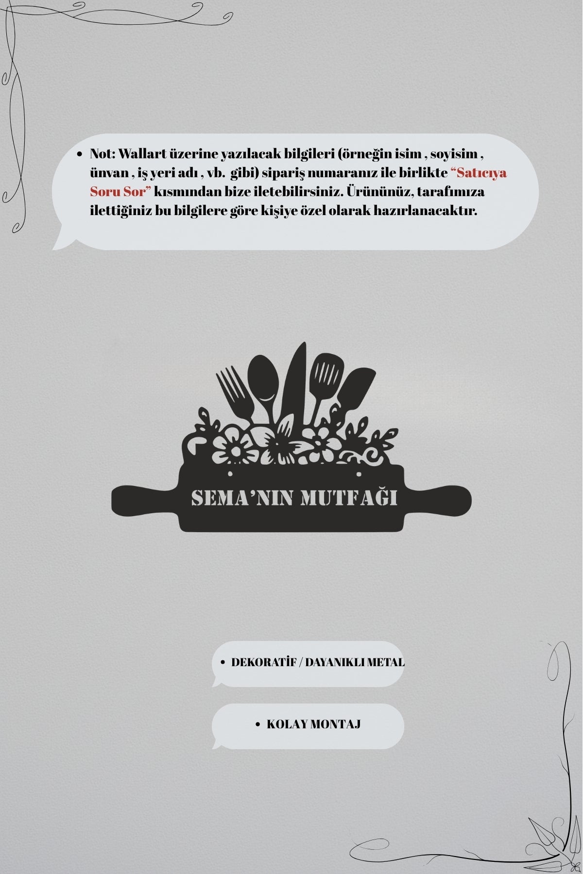 Kişiye Özel İsimli Mutfak Metal Duvar Tablosu