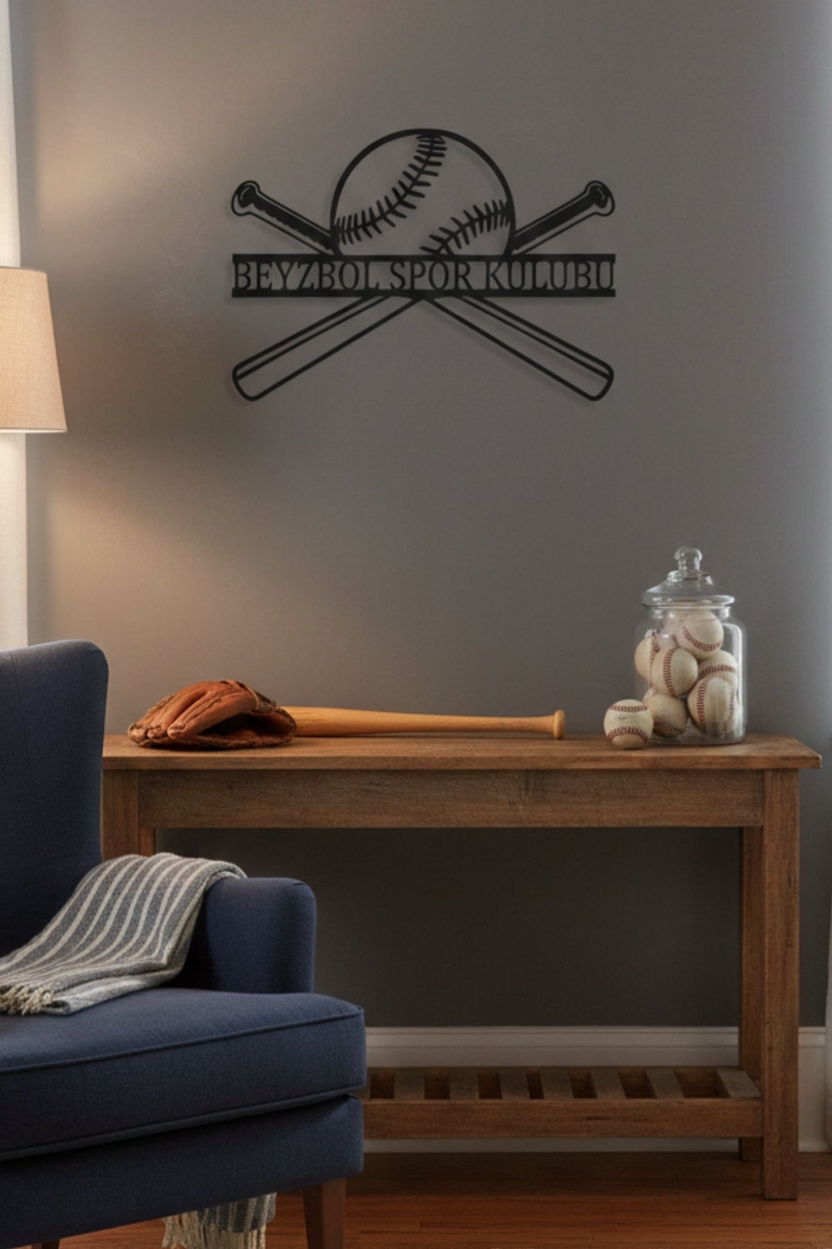 Beyzbol Temalı Kişiye Özel Metal Duvar Dekoru ve İsimlik