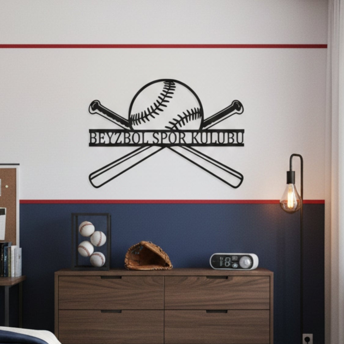 Beyzbol Temalı Kişiye Özel Metal Duvar Dekoru ve İsimlik