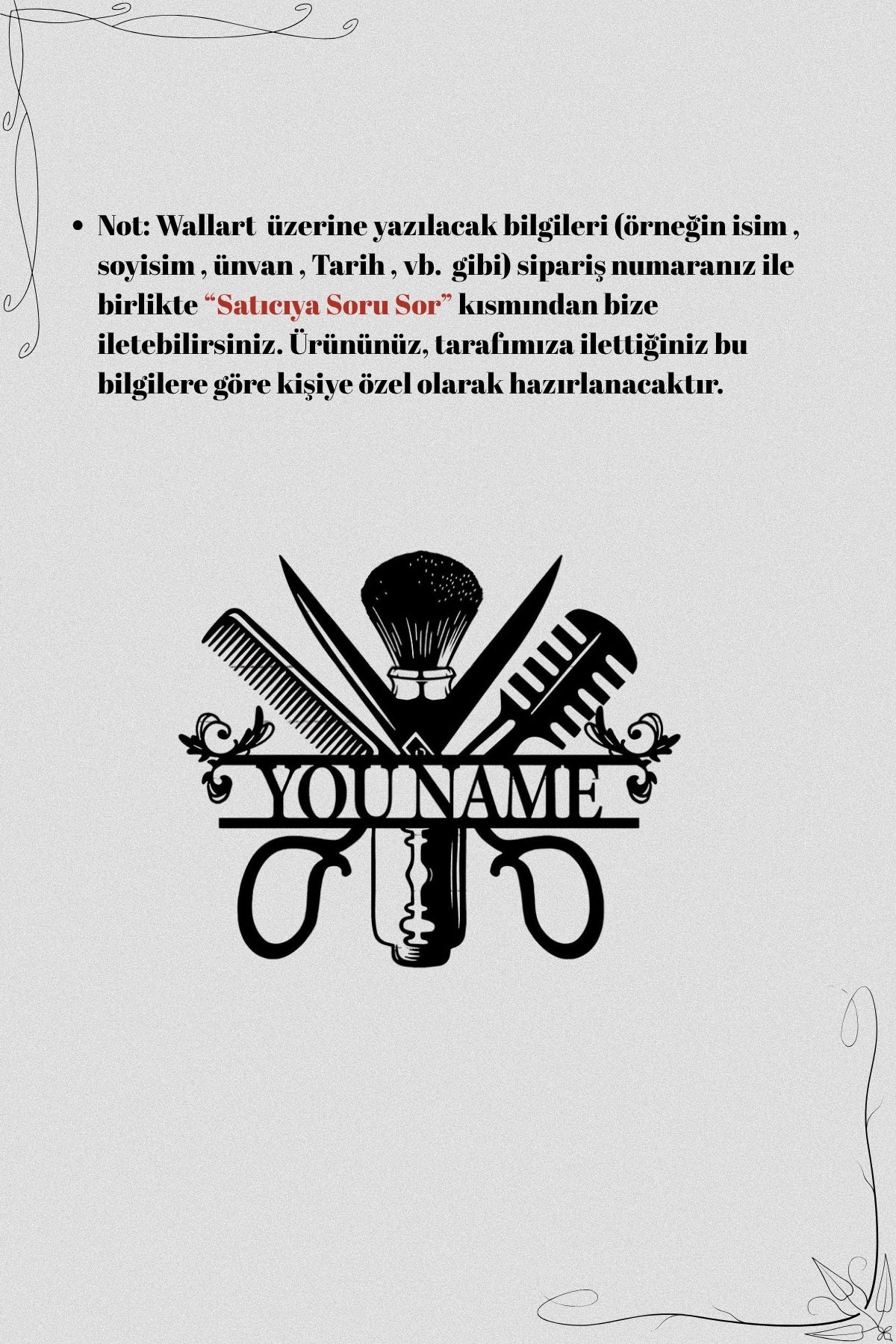 Kişiye Özel İsimli Berber ve Kuaför Metal Tabela
