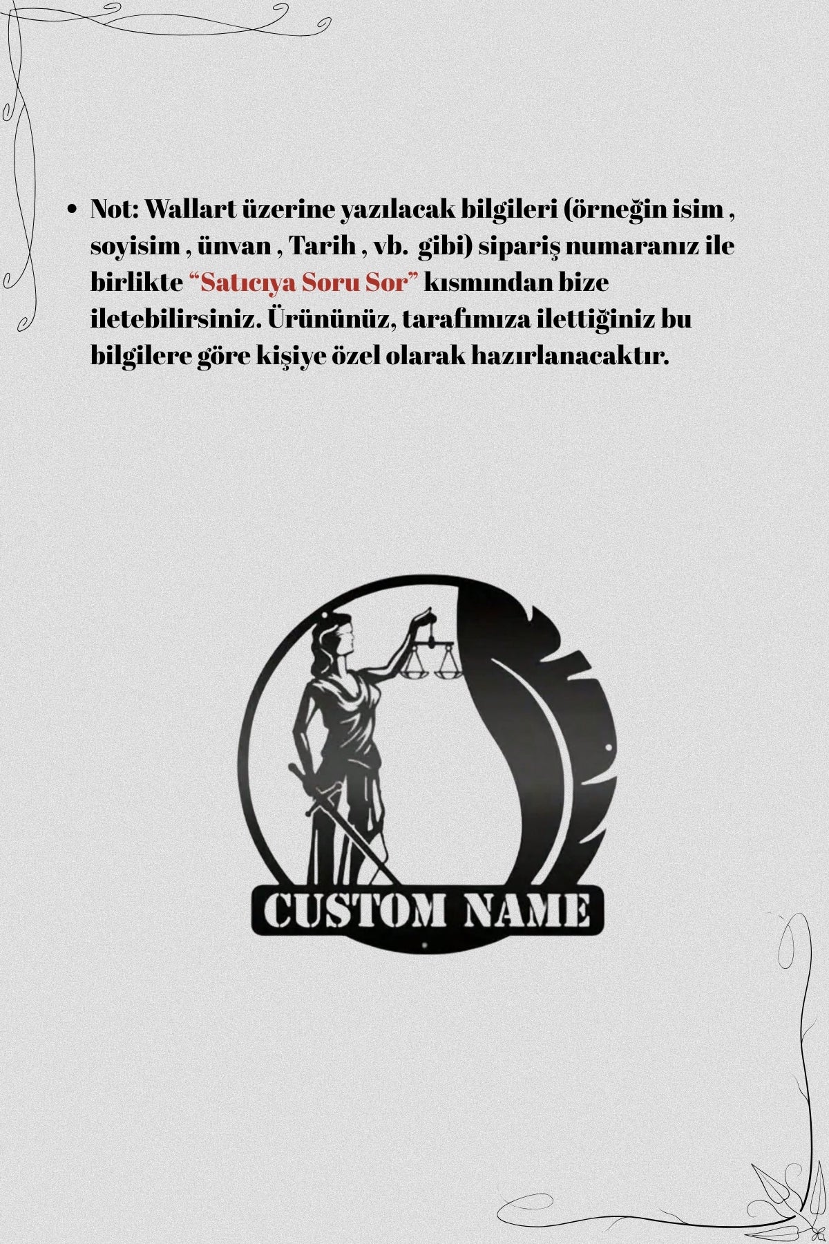 Kişiye Özel İsimli Adalet Tanrıçası Themis Metal Duvar Tablosu