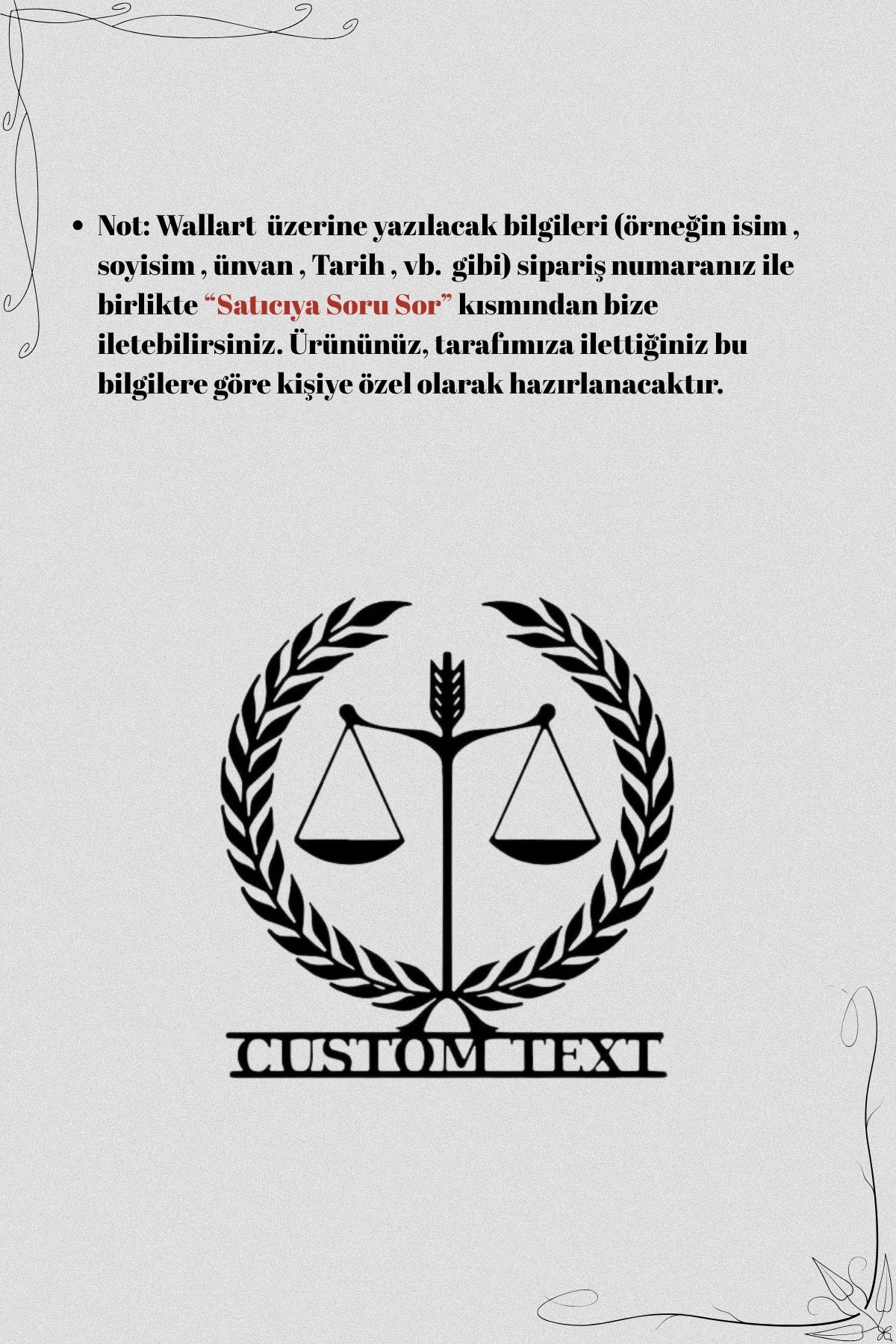 Kişiye Özel İsimli Adalet Terazisi Metal Duvar Tablosu