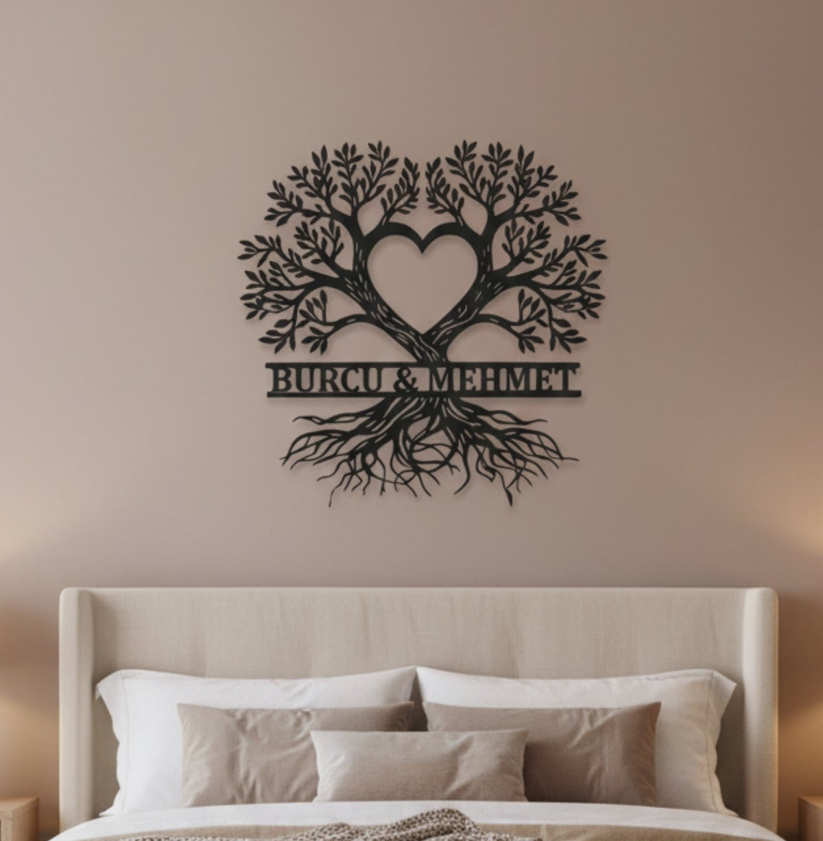 Kalpli Hayat Ağacı Kişiye Özel Metal Duvar Dekoru