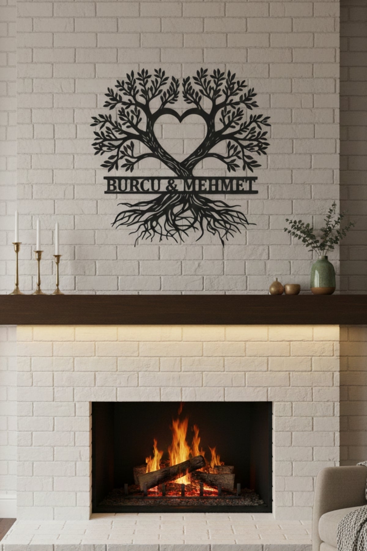 Kalpli Hayat Ağacı Kişiye Özel Metal Duvar Dekoru