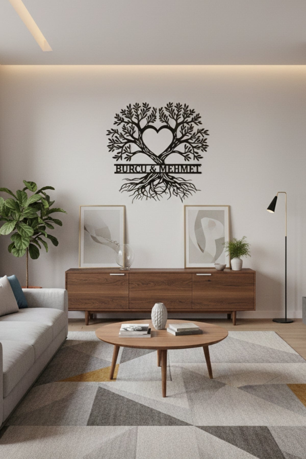 Kalpli Hayat Ağacı Kişiye Özel Metal Duvar Dekoru