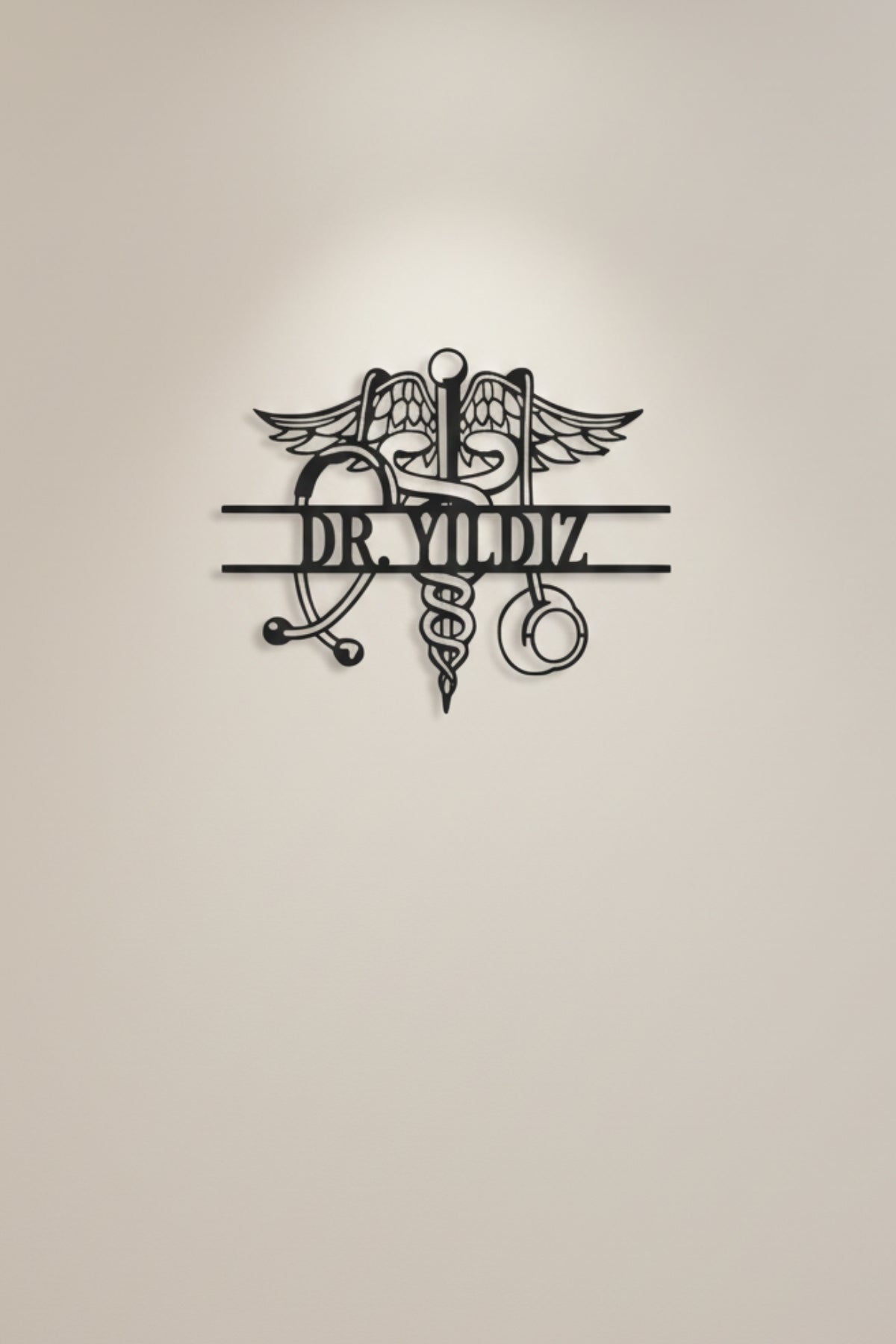 Kişiye Özel Tıp Sembolü Kadüse Ve Stetoskop Tasarımlı Duvar Tablosu