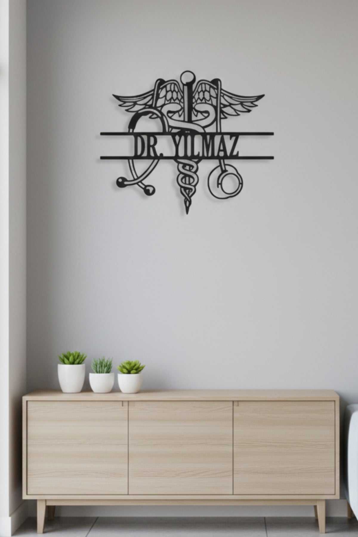 Kişiye Özel Tıp Sembolü Kadüse Ve Stetoskop Tasarımlı Duvar Tablosu