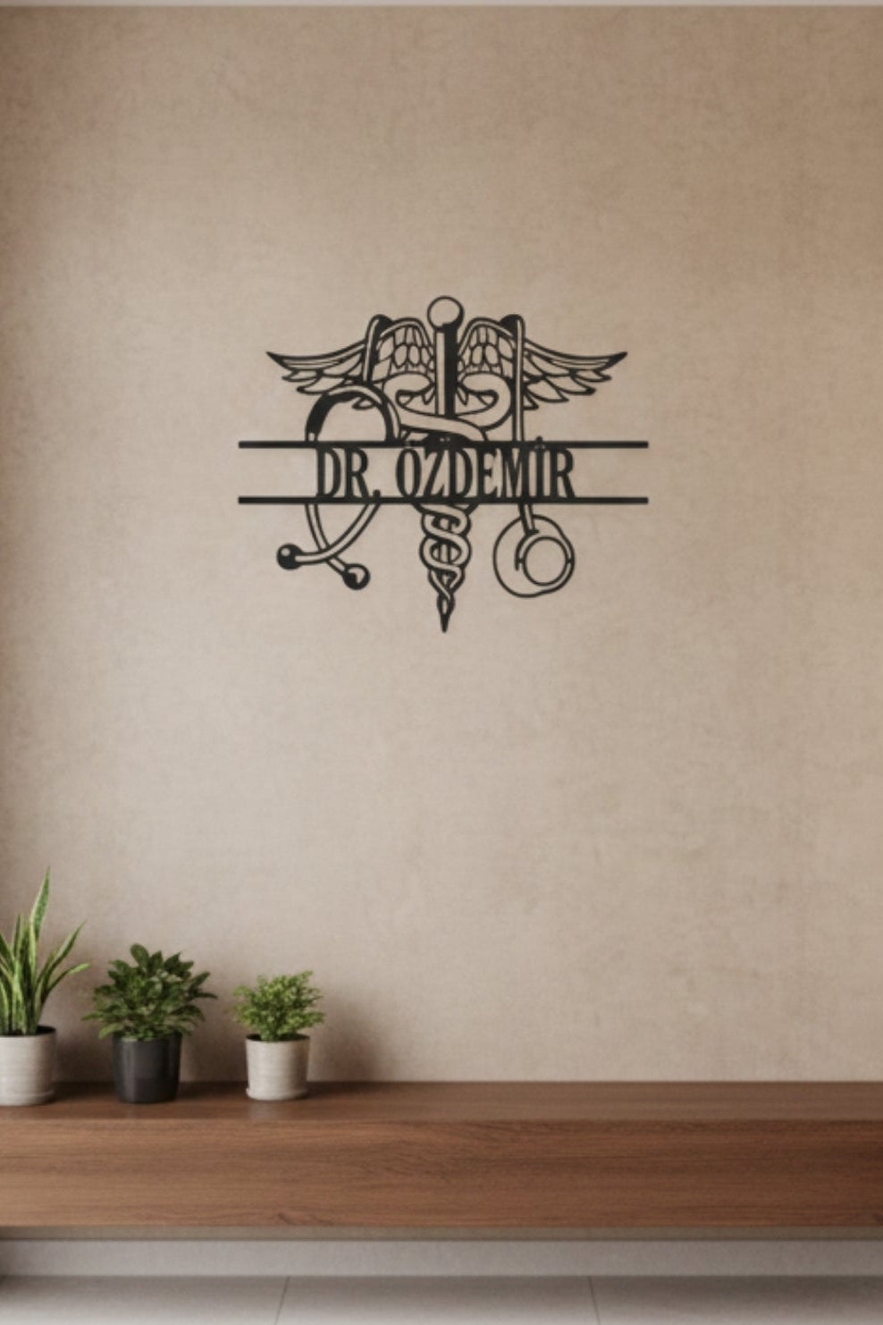 Kişiye Özel Tıp Sembolü Kadüse Ve Stetoskop Tasarımlı Duvar Tablosu