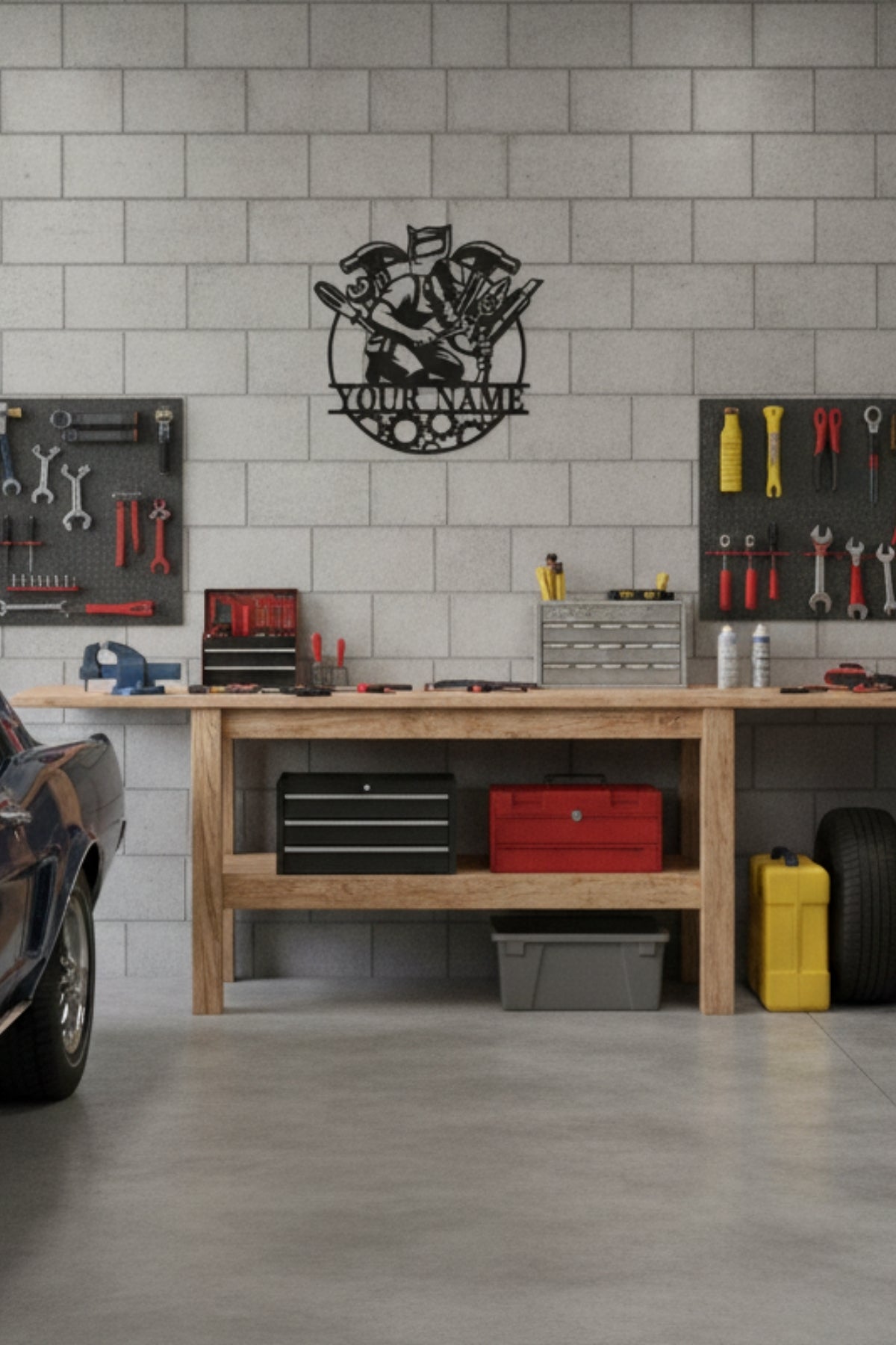 Atölye ve Garaj İçin İsim Yazılı Metal Dekorasyon