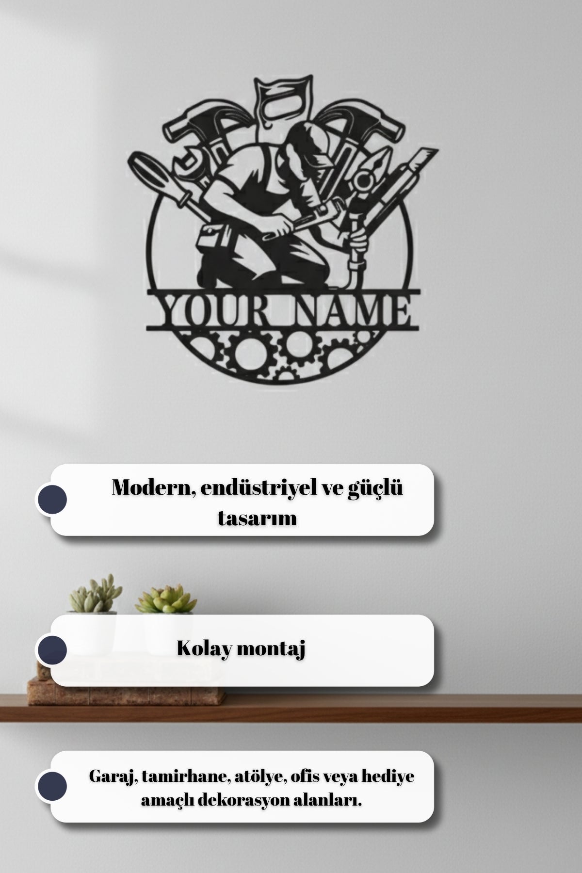 Atölye ve Garaj İçin İsim Yazılı Metal Dekorasyon