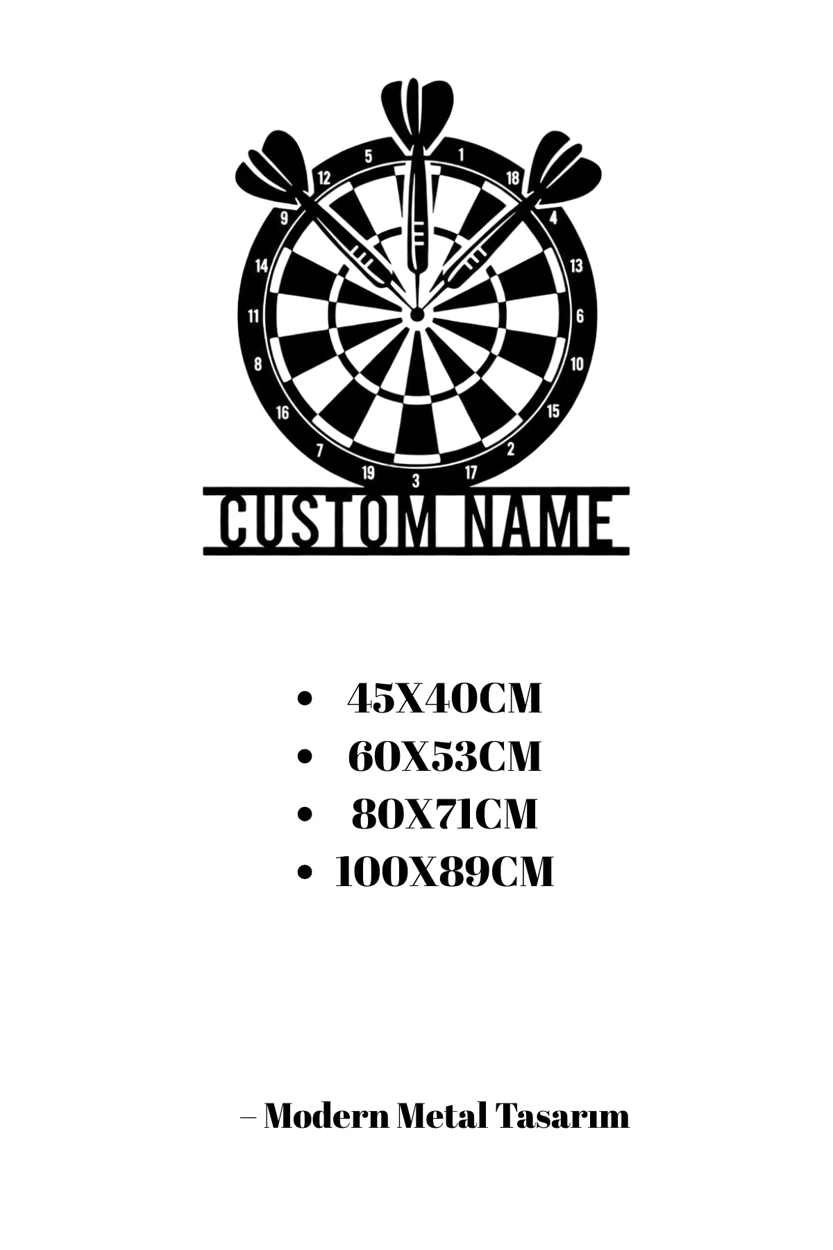 Kişiye Özel Dart Temalı Metal Duvar Dekoru ve İsimlik