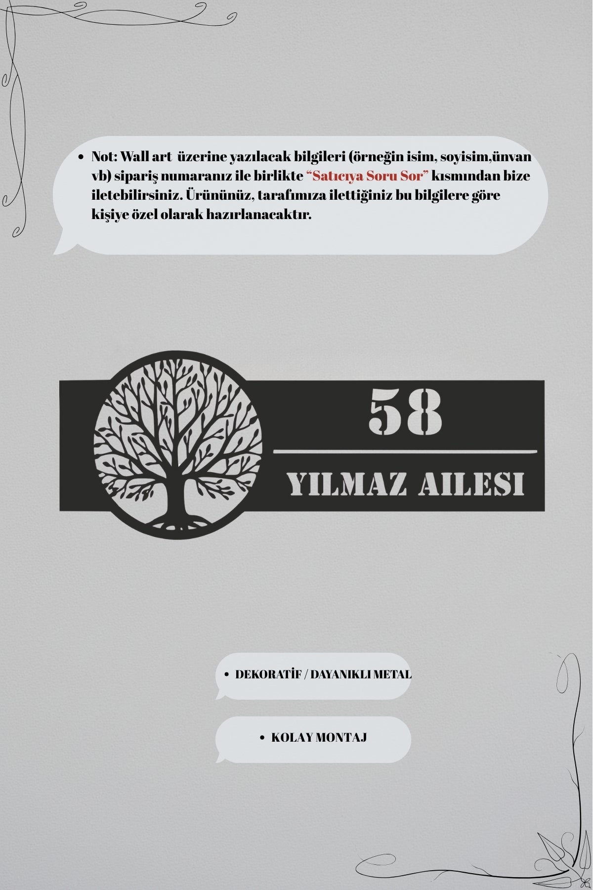 Hayat Ağacı Temalı Kişiye Özel Metal Adres Tabelası