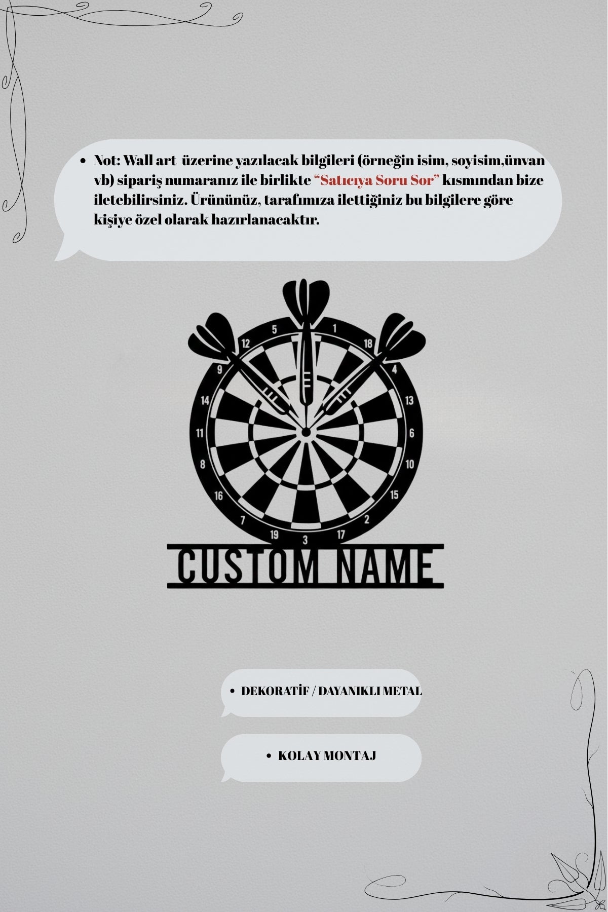 Kişiye Özel Dart Temalı Metal Duvar Dekoru ve İsimlik