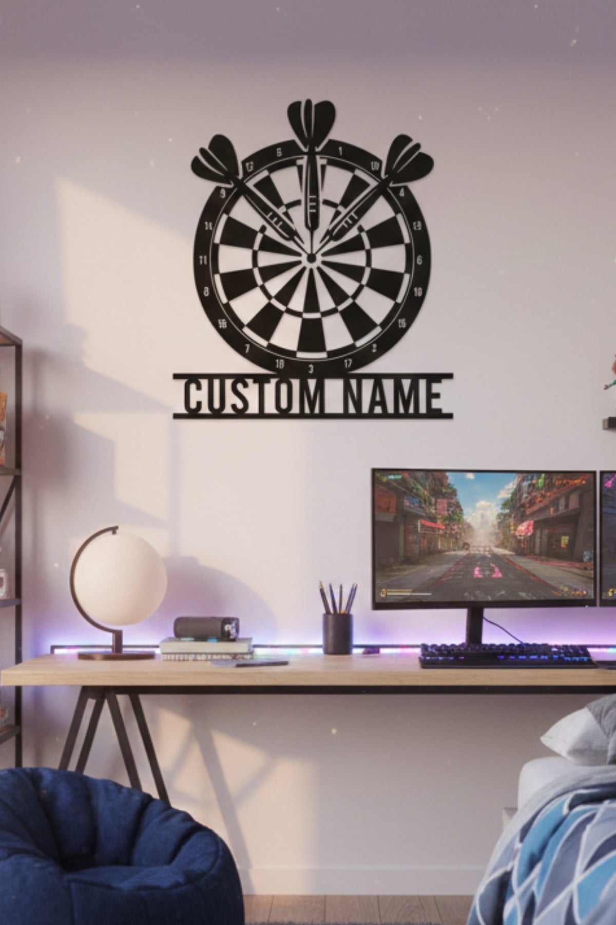 Kişiye Özel Dart Temalı Metal Duvar Dekoru ve İsimlik